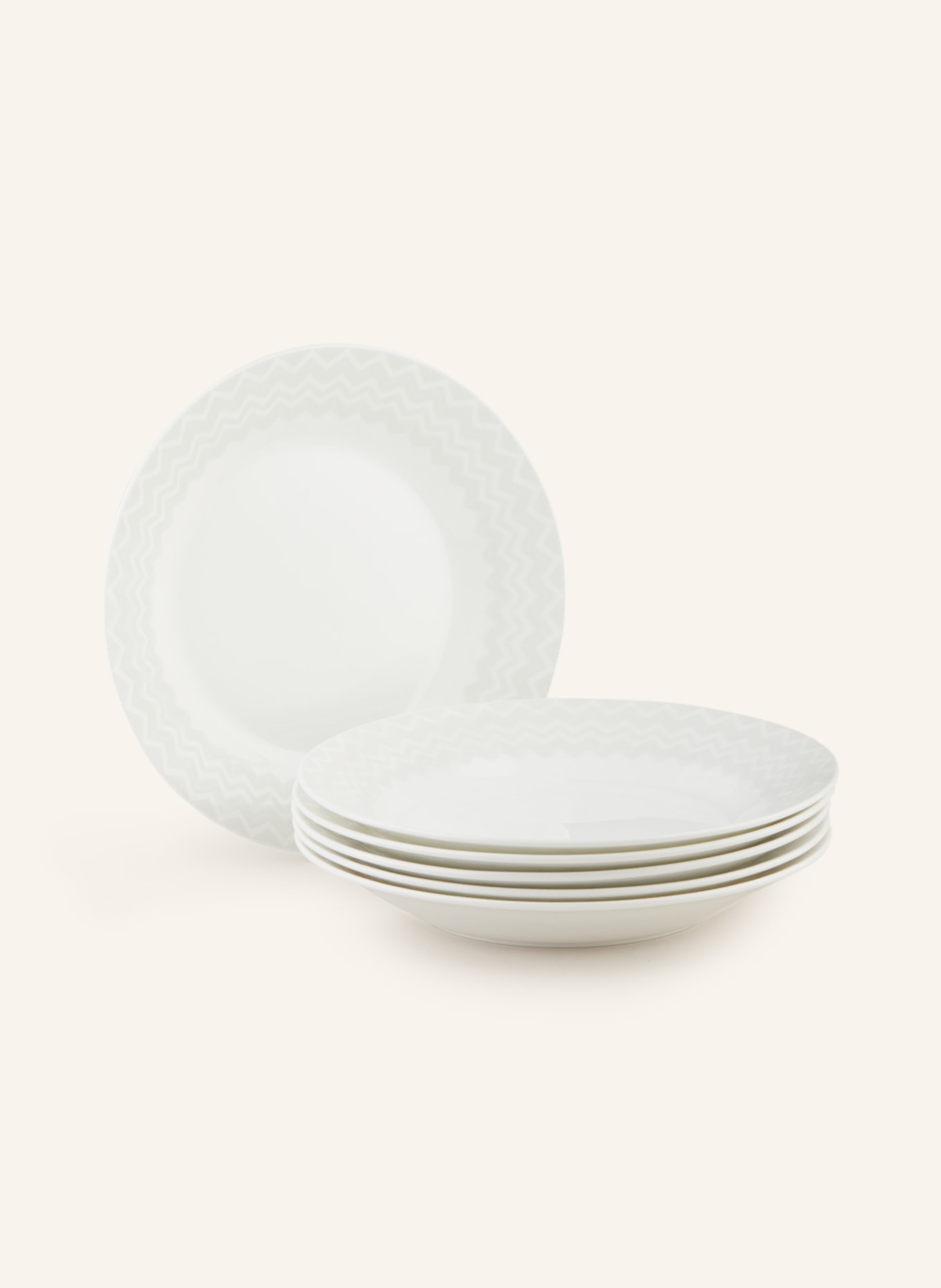 MISSONI Home Set of 6 dinner plates ZIG ZAG, Color: CREAM/ LIGHT GRAY (Image 1)