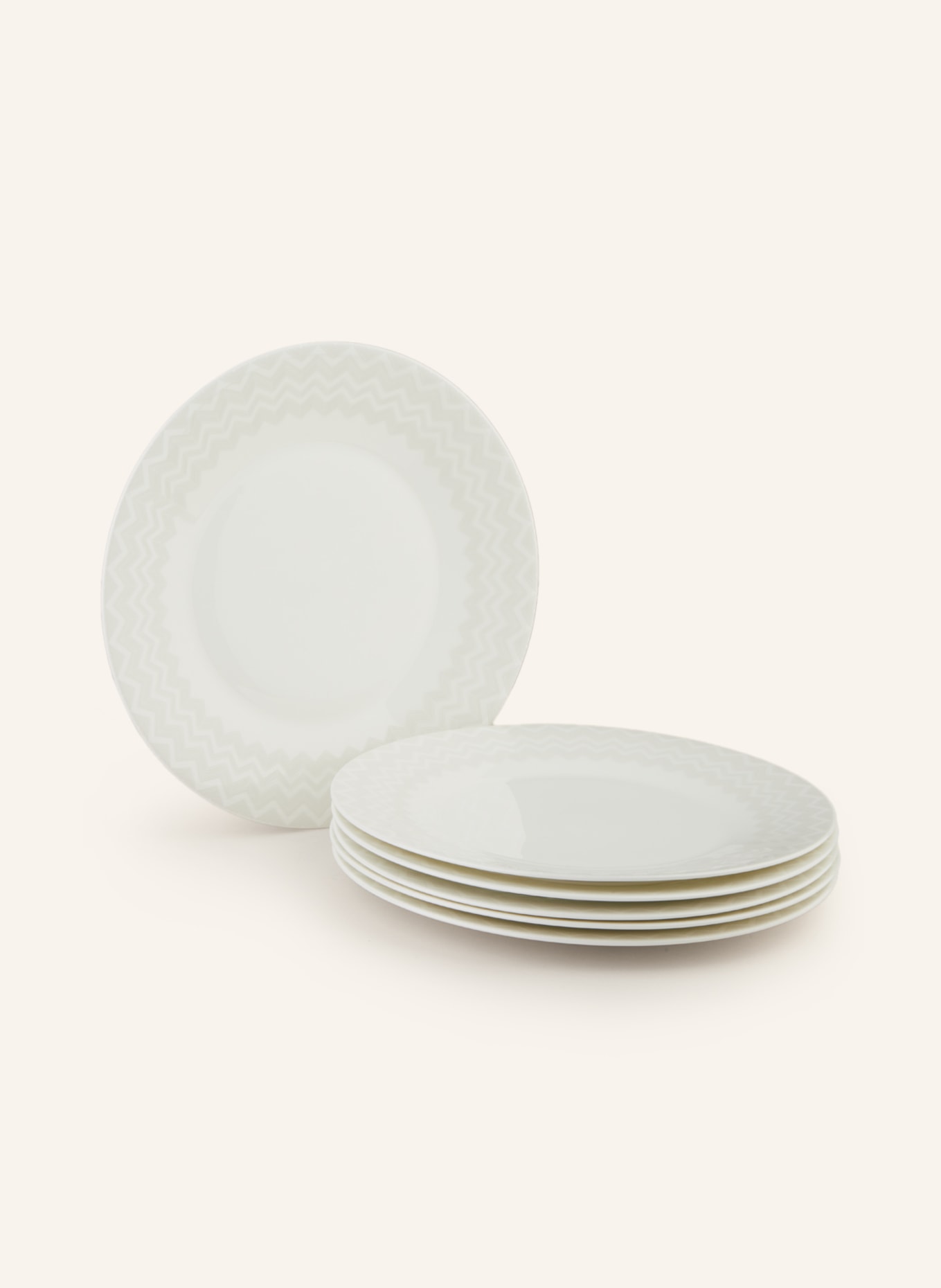 MISSONI Home Set of 6 dinner plates ZIG ZAG, Color: CREAM/ LIGHT GRAY (Image 1)