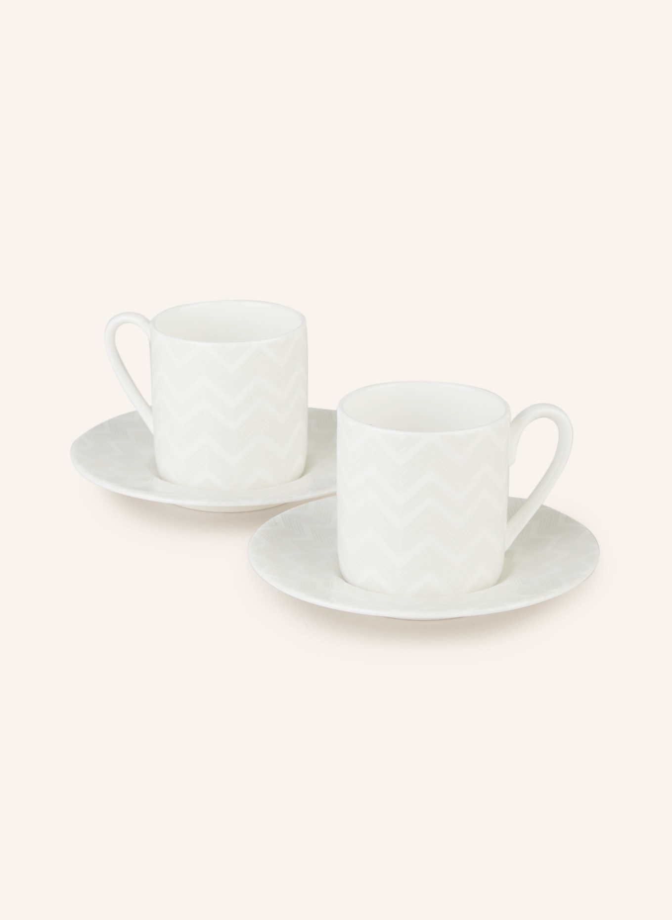 MISSONI Home Set of 2 espresso cups ZIG ZAG with saucer, Color: CREAM/ LIGHT GRAY (Image 1)