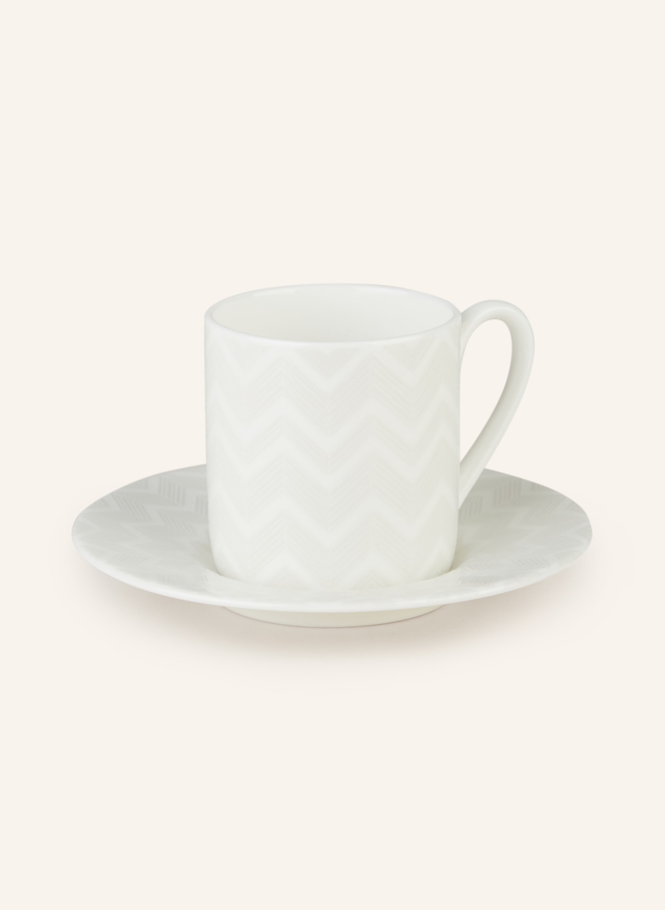 MISSONI Home Set of 2 espresso cups ZIG ZAG with saucer, Color: CREAM/ LIGHT GRAY (Image 2)