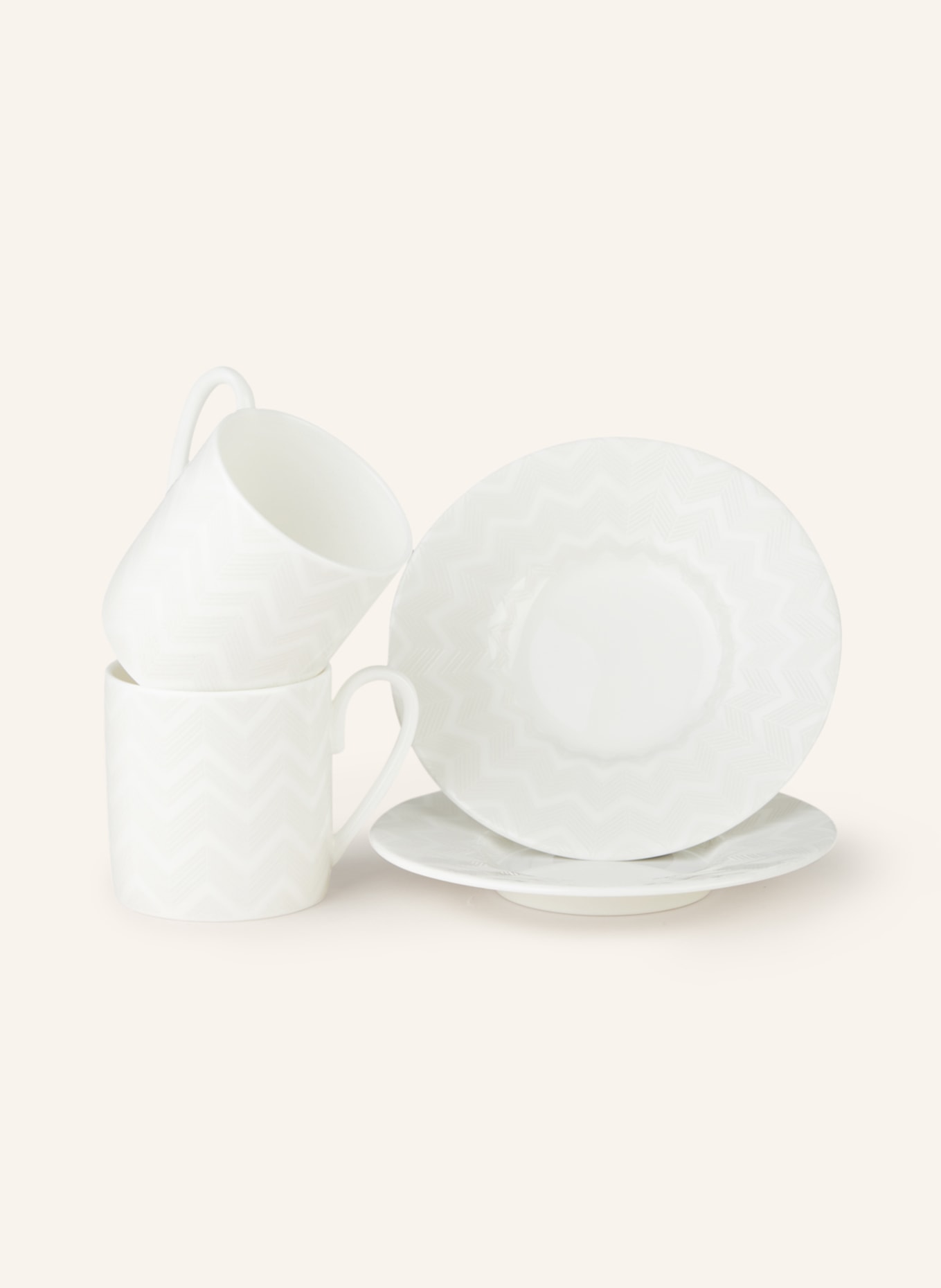 MISSONI Home Set of 2 espresso cups ZIG ZAG with saucer, Color: CREAM/ LIGHT GRAY (Image 3)