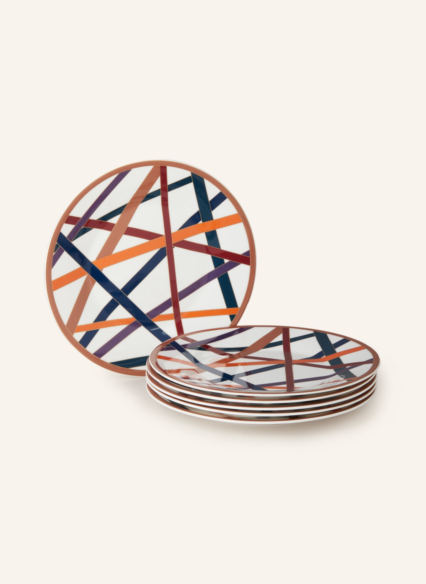 MISSONI Home Set of 6 dessert plates NASTRI, Color: CREAM/ PURPLE/ ORANGE (Image 1)