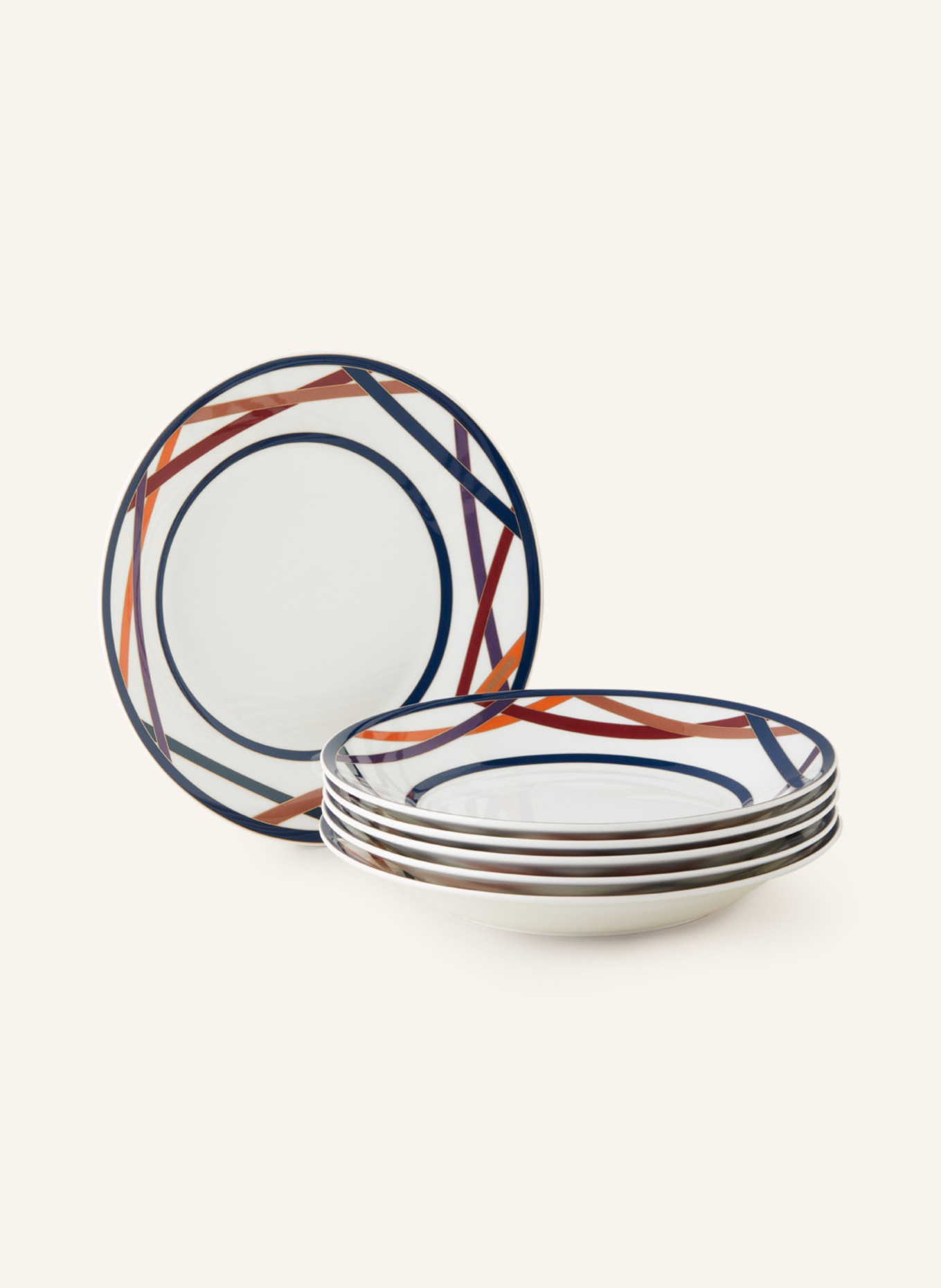 MISSONI Home Set of 6 dinner plates NASTRI, Color: CREAM/ DARK BLUE/ ORANGE (Image 1)