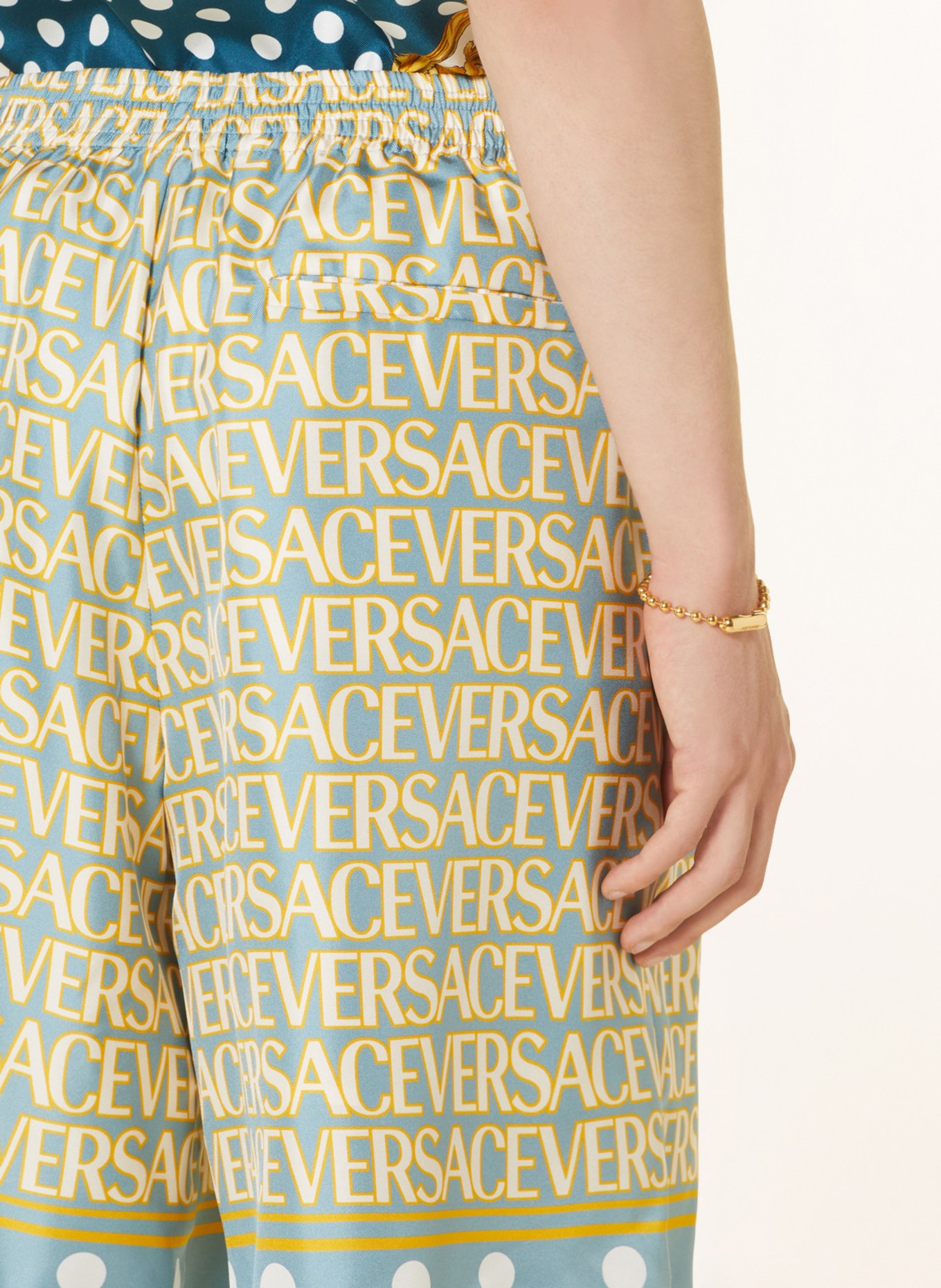 VERSACE Silk shorts College fit, Color: LIGHT BLUE/ YELLOW/ WHITE (Image 6)