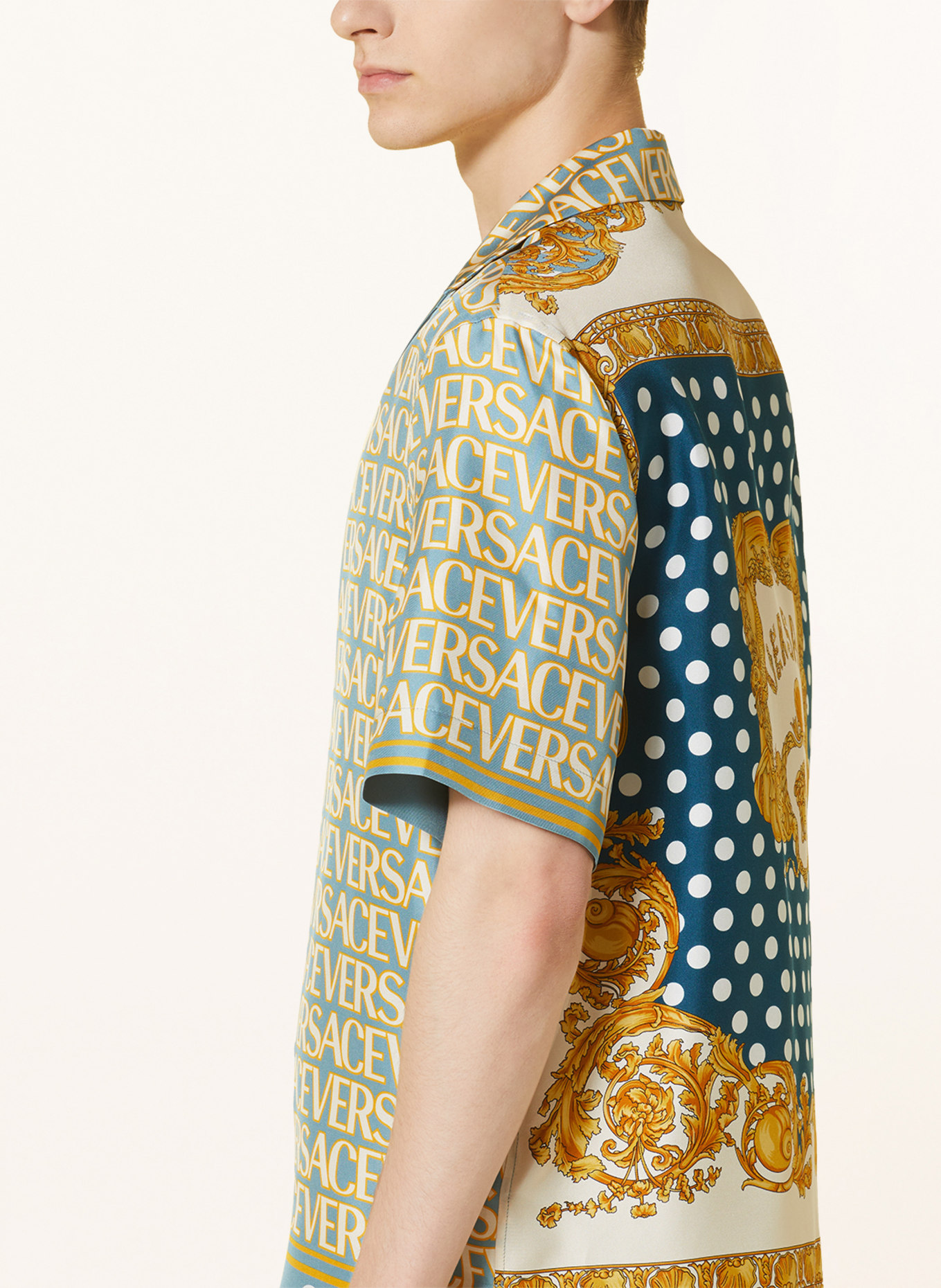 VERSACE Resorthemd Comfort Fit aus Seide, Farbe: DUNKELGELB/ HELLBLAU/ ECRU (Bild 4)