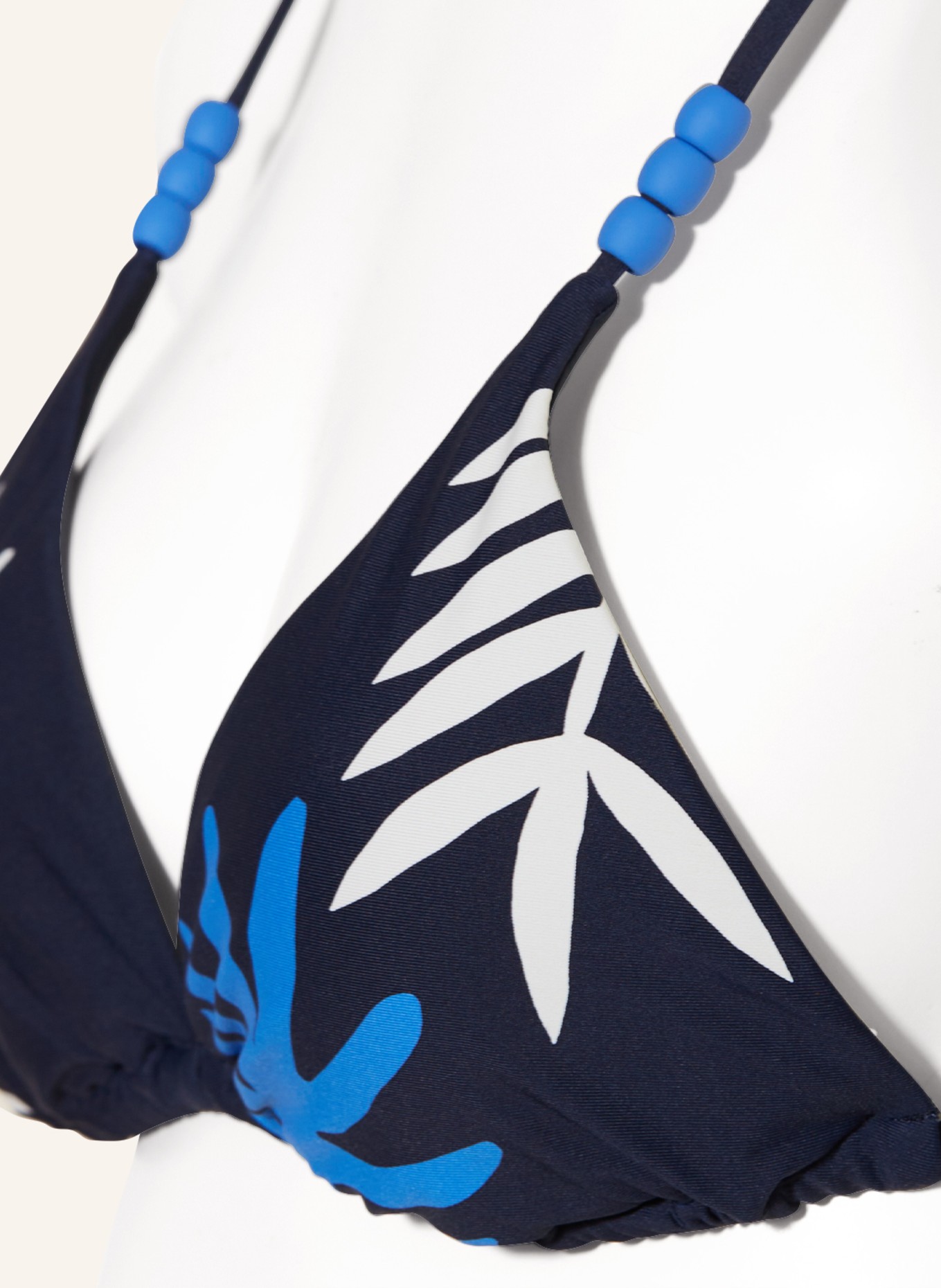SEAFOLLY Triangle bikini top LA PALMA with decorative beads, Color: DARK BLUE/ ECRU/ BLUE (Image 4)