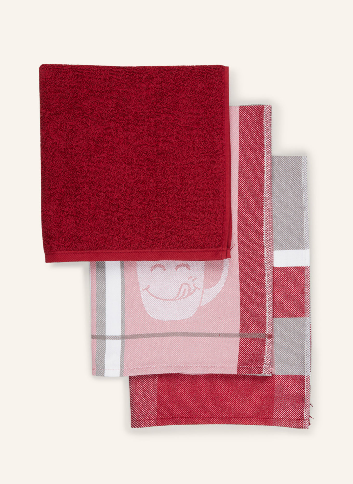 ROSS Set of 3 Dish Towels, Color: DARK RED/ WHITE/ GRAY (Image 1)