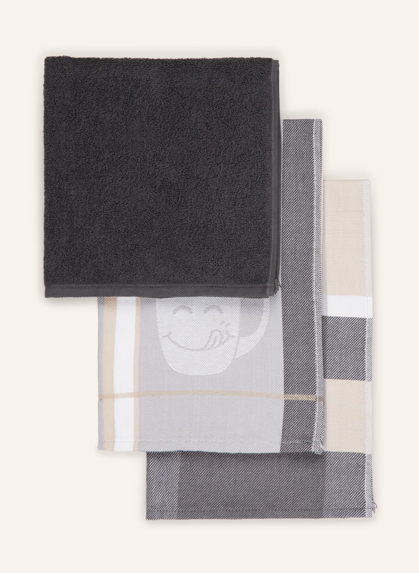 ROSS Set of 3 Dish Towels, Color: DARK GRAY/ LIGHT BROWN/ WHITE (Image 1)