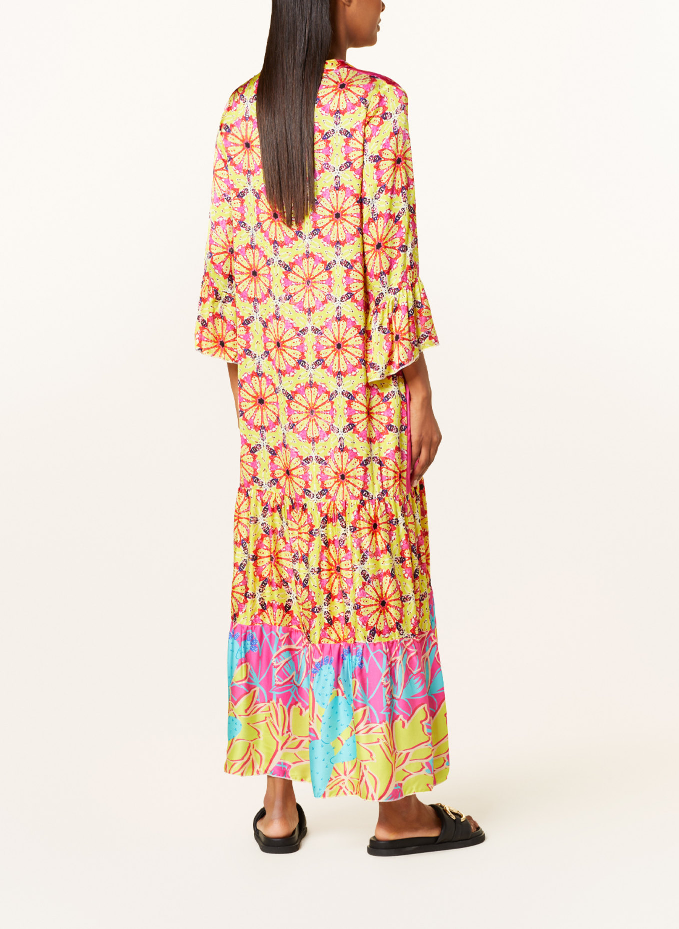 miss goodlife Satin dress with 3/4 sleeves, Color: PINK/ NEON BLUE/ YELLOW (Image 3)