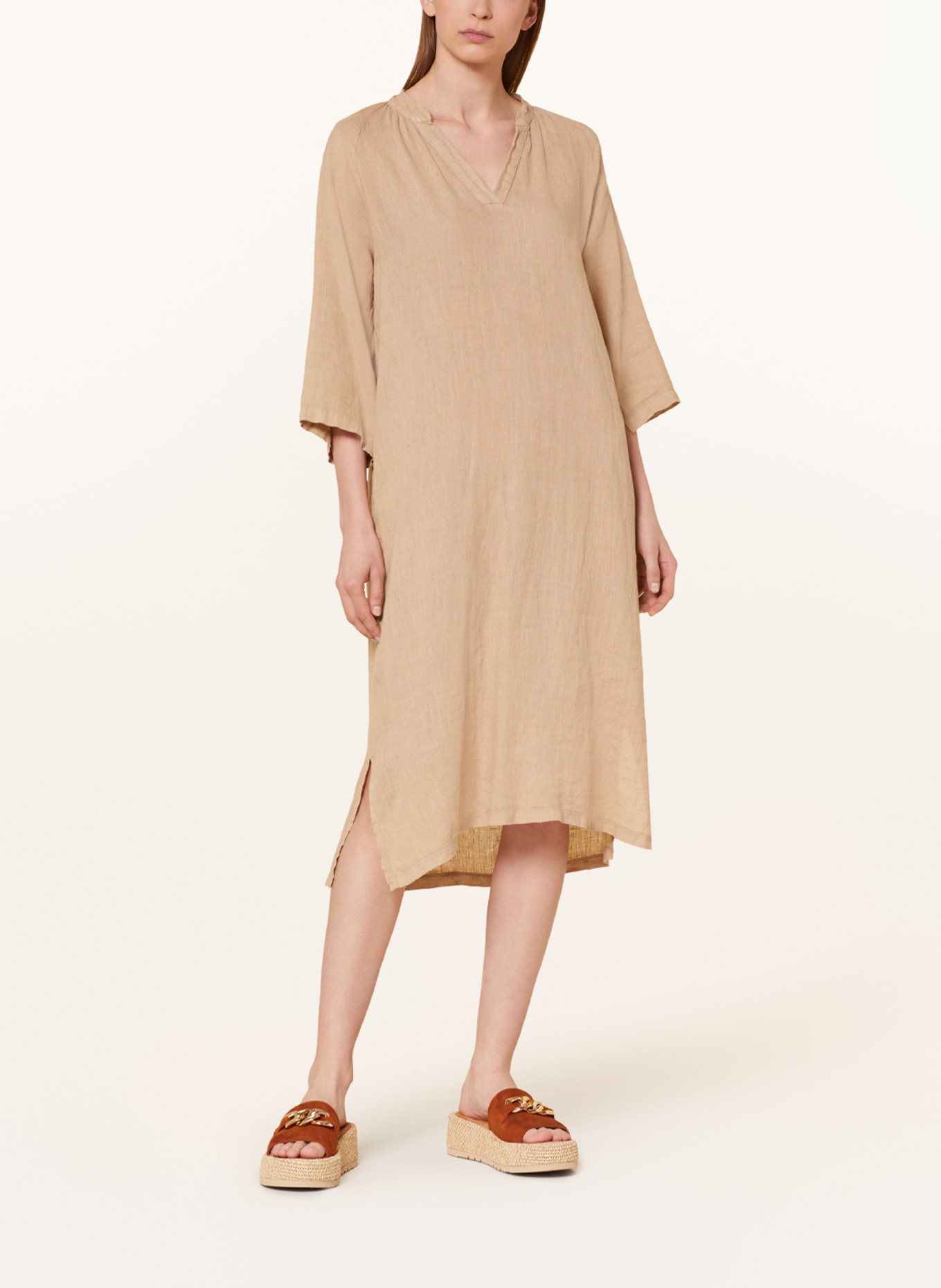 CARTOON Linen dress with 3/4 sleeves, Color: BEIGE (Image 2)