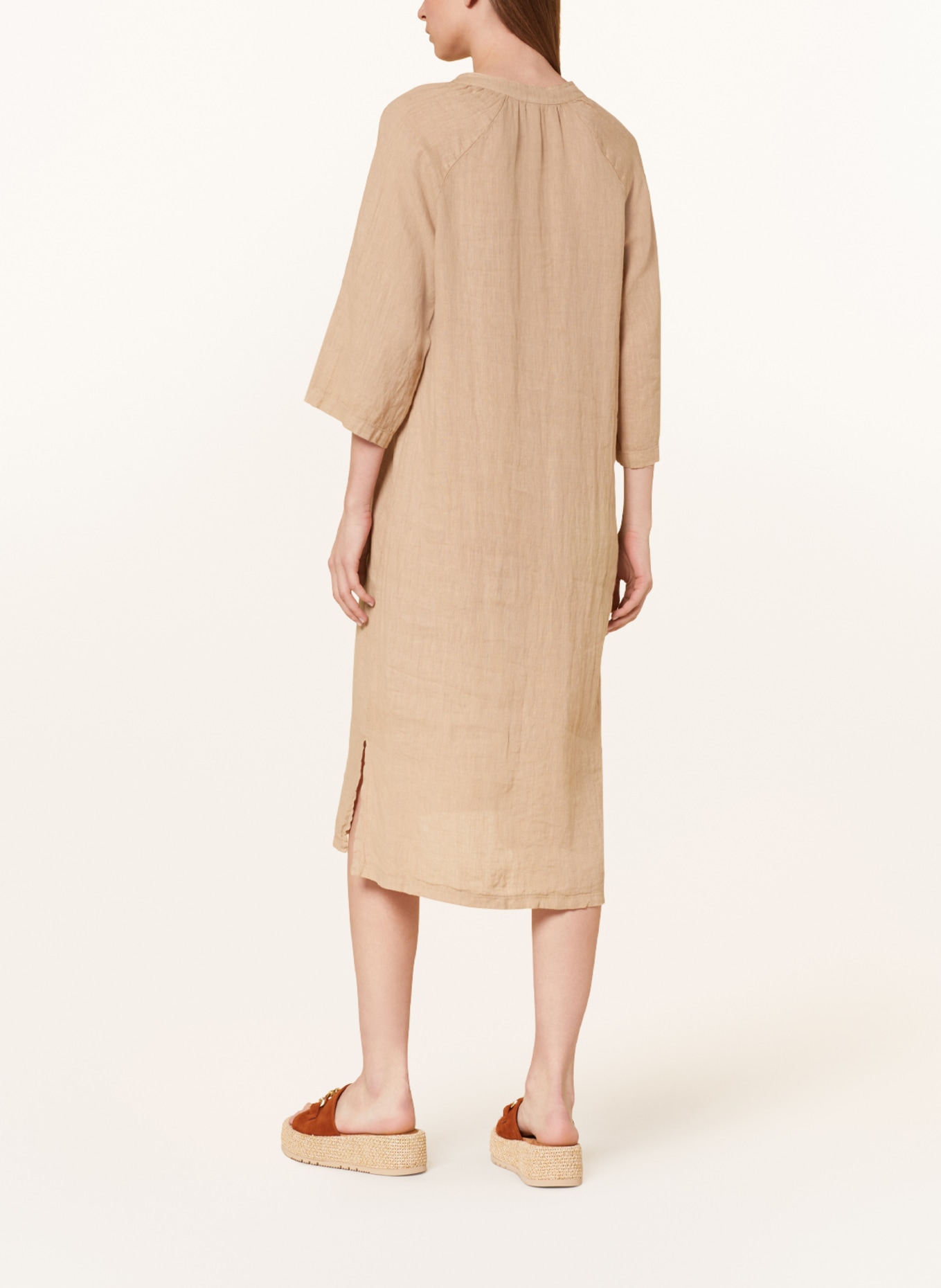 CARTOON Linen dress with 3/4 sleeves, Color: BEIGE (Image 3)