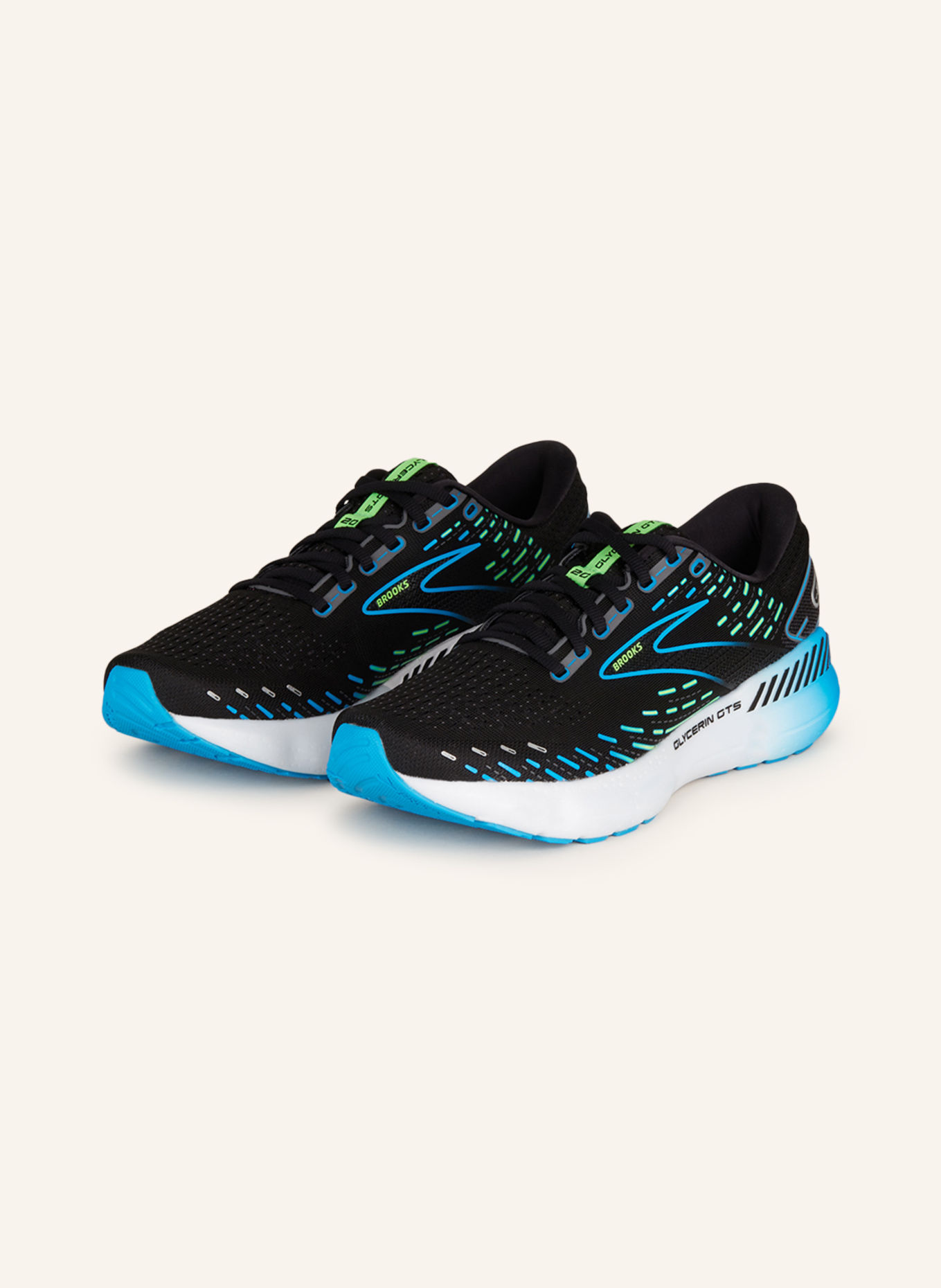BROOKS Running shoes GLYCERIN GTS 20, Color: BLACK/ NEON BLUE (Image 1)