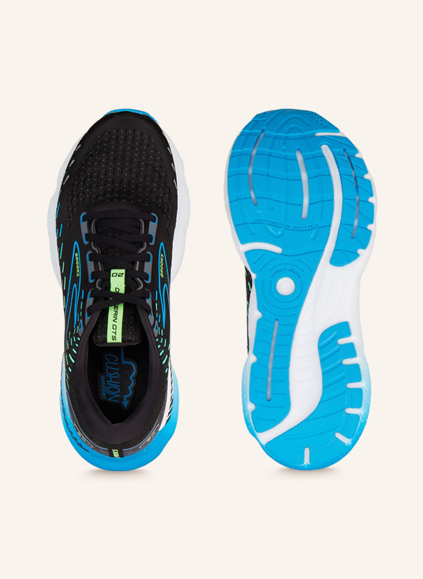 BROOKS Running shoes GLYCERIN GTS 20, Color: BLACK/ NEON BLUE (Image 5)