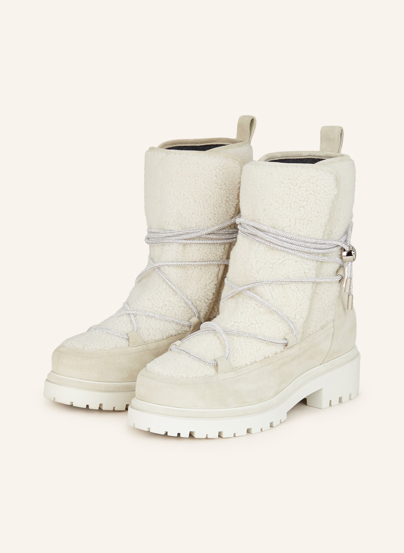 RENE CAOVILLA Boots ASPEN with decorative gems and lambskin, Color: CREAM (Image 1)