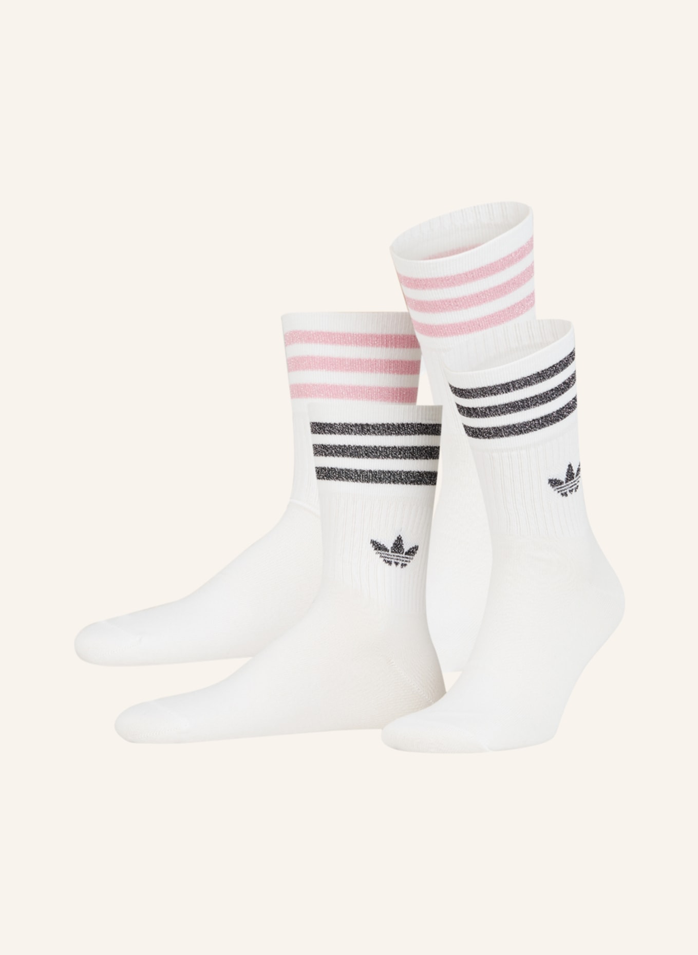 adidas Originals 2-pack socks MID-CUT GLITTER CREW with glitter thread, Color: WHITE/BLIPNK/BLACK (Image 1)