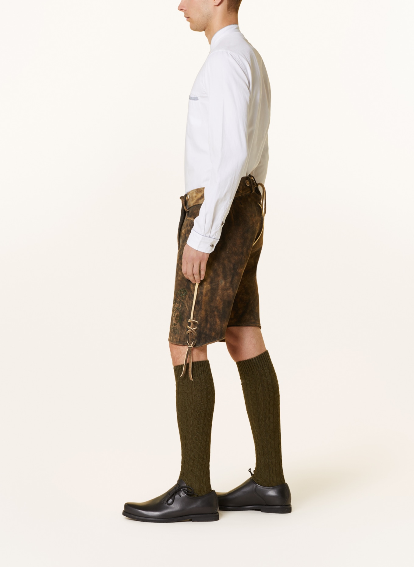 BECKERT Spodnie skórzane w stylu ludowym EIGER, Kolor: BRĄZOWY/ JASNOBRĄZOWY (Obrazek 4)