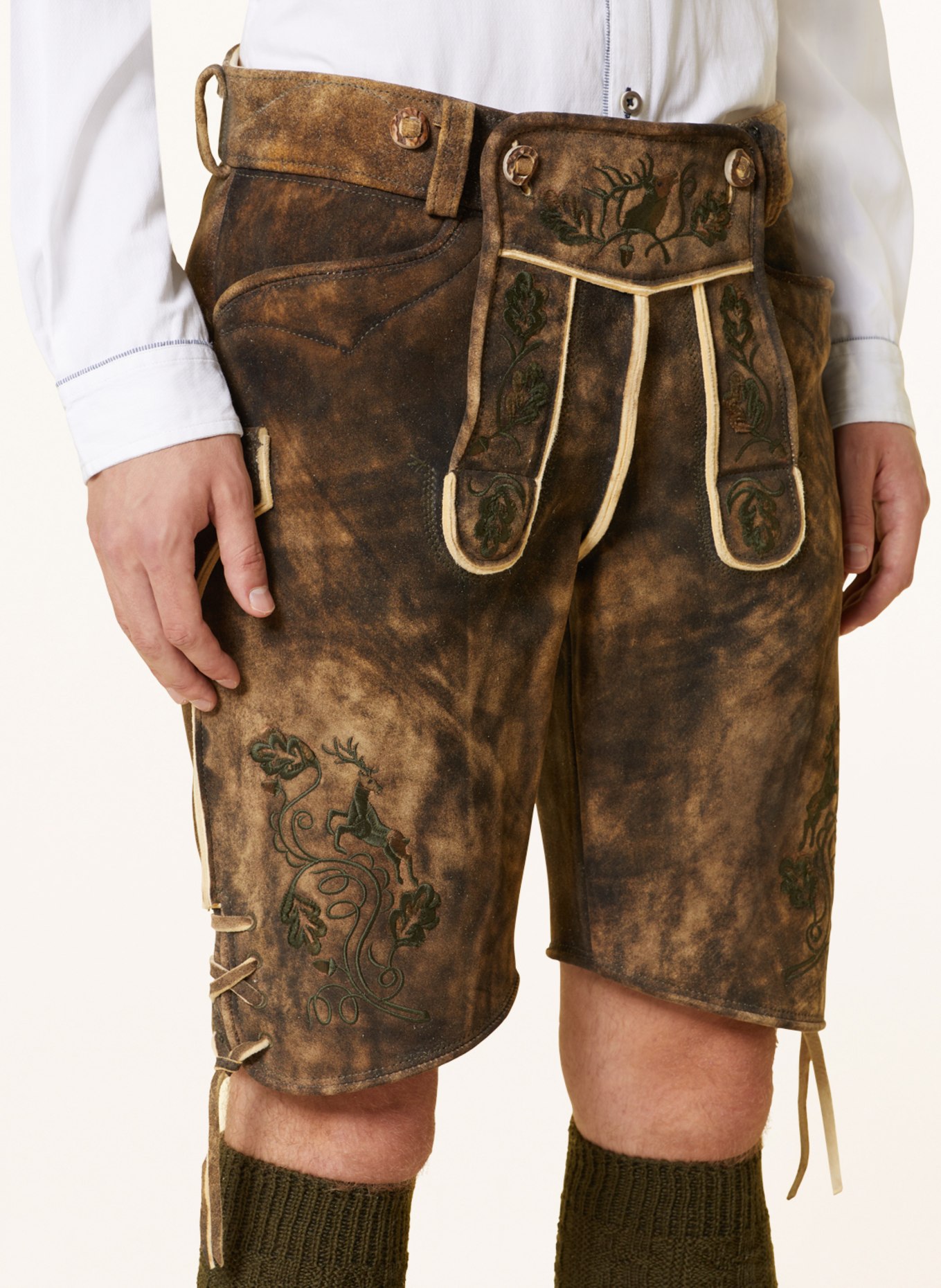 BECKERT Spodnie skórzane w stylu ludowym EIGER, Kolor: BRĄZOWY/ JASNOBRĄZOWY (Obrazek 5)