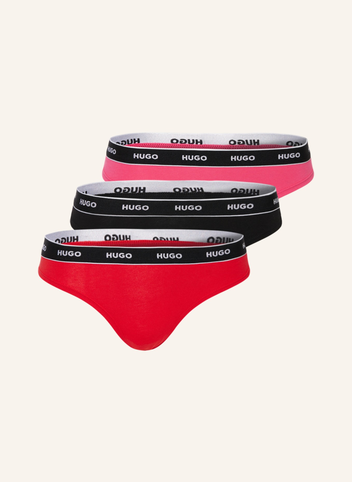 HUGO 3-pack thongs, Color: RED/ BLACK/ PINK (Image 1)