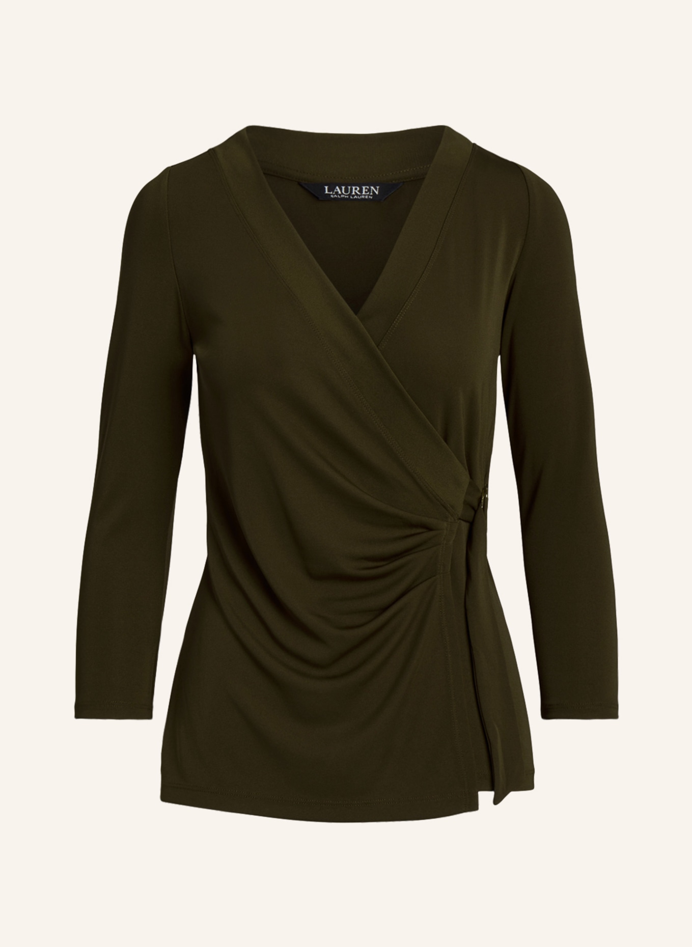 LAUREN RALPH LAUREN Shirt in wrap look with 3/4 sleeves, Color: DARK GREEN (Image 1)