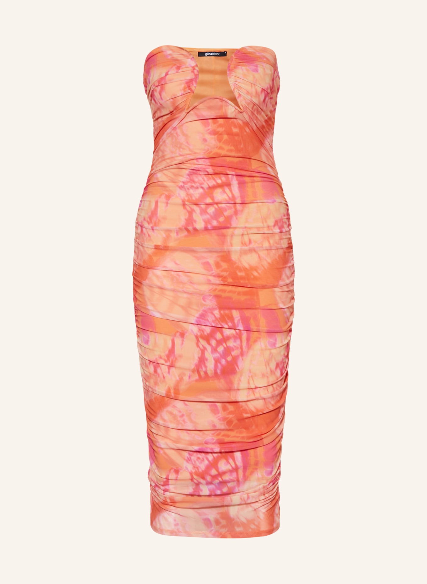 gina tricot Off-Shoulder-Kleid aus Mesh, Farbe: ORANGE/ DUNKELGELB/ PINK (Bild 1)