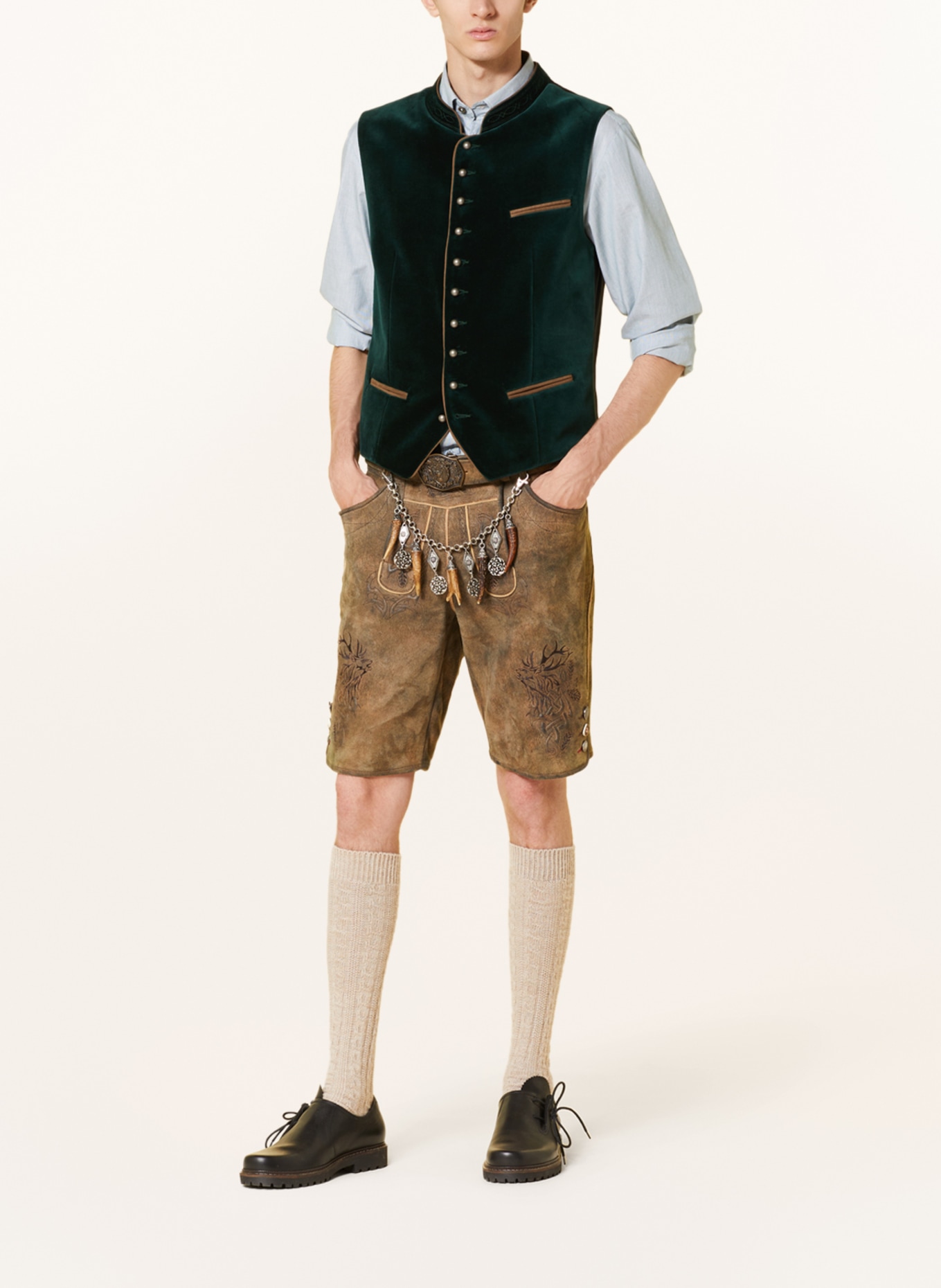 Hammerschmid Trachten waistcoat ALBRECHT made of velvet, Color: DARK GREEN (Image 2)