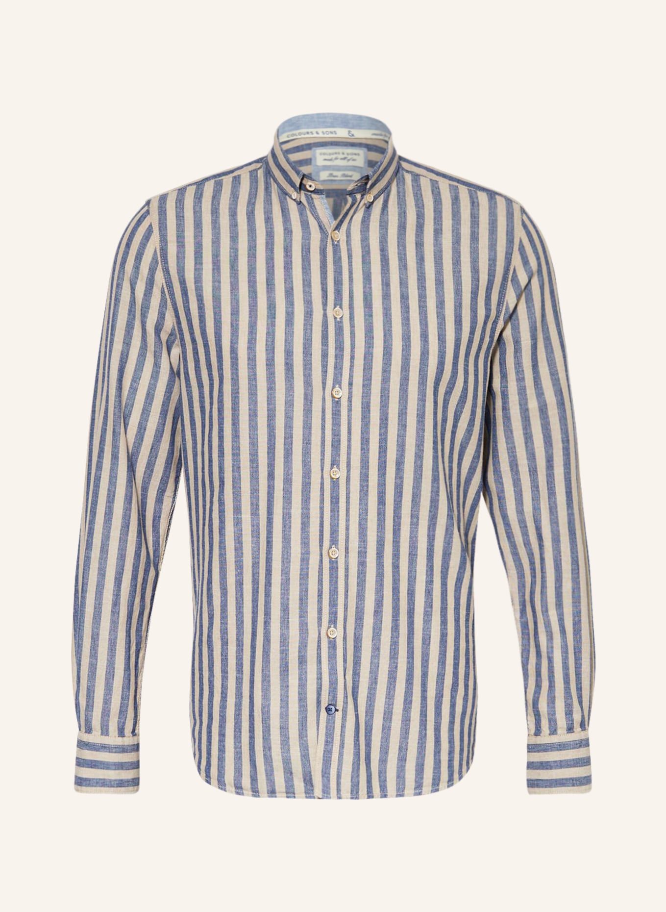 COLOURS & SONS Shirt regular fit with linen, Color: BEIGE/ BLUE (Image 1)
