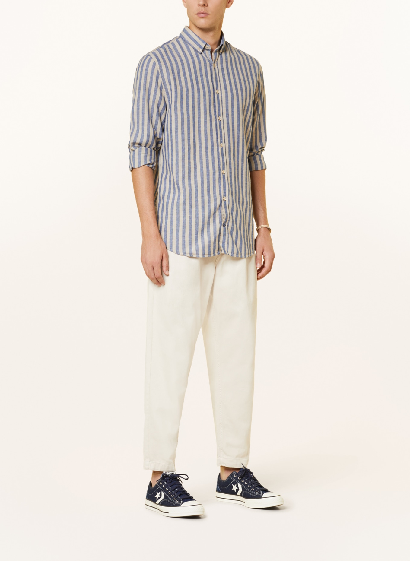 COLOURS & SONS Shirt regular fit with linen, Color: BEIGE/ BLUE (Image 2)