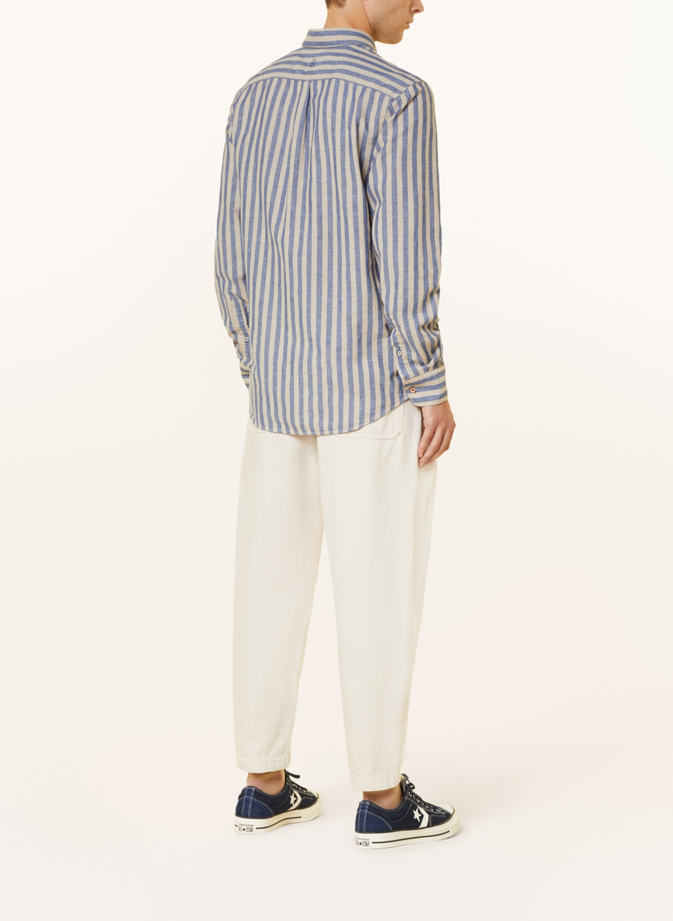 COLOURS & SONS Shirt regular fit with linen, Color: BEIGE/ BLUE (Image 3)