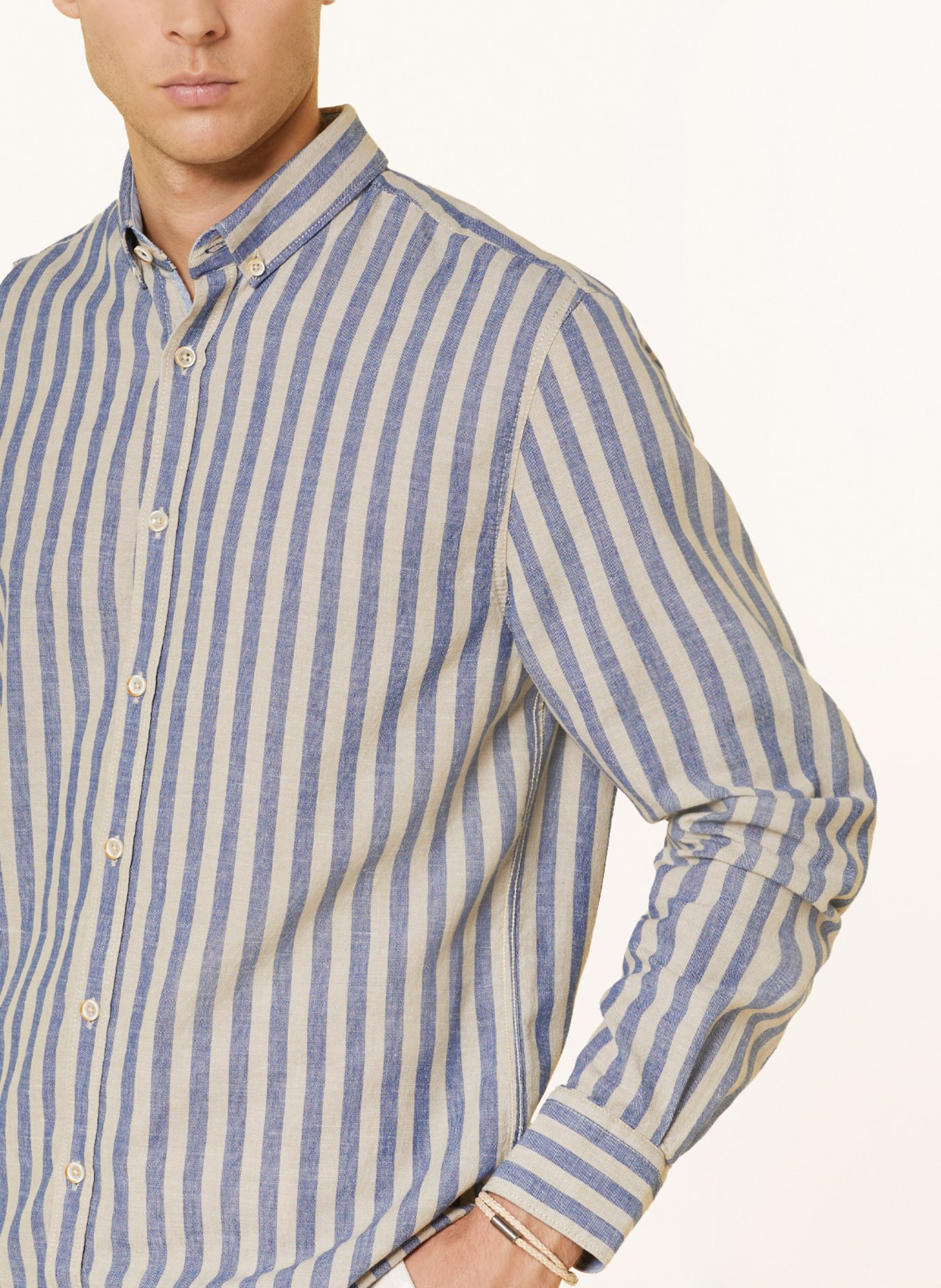 COLOURS & SONS Shirt regular fit with linen, Color: BEIGE/ BLUE (Image 4)