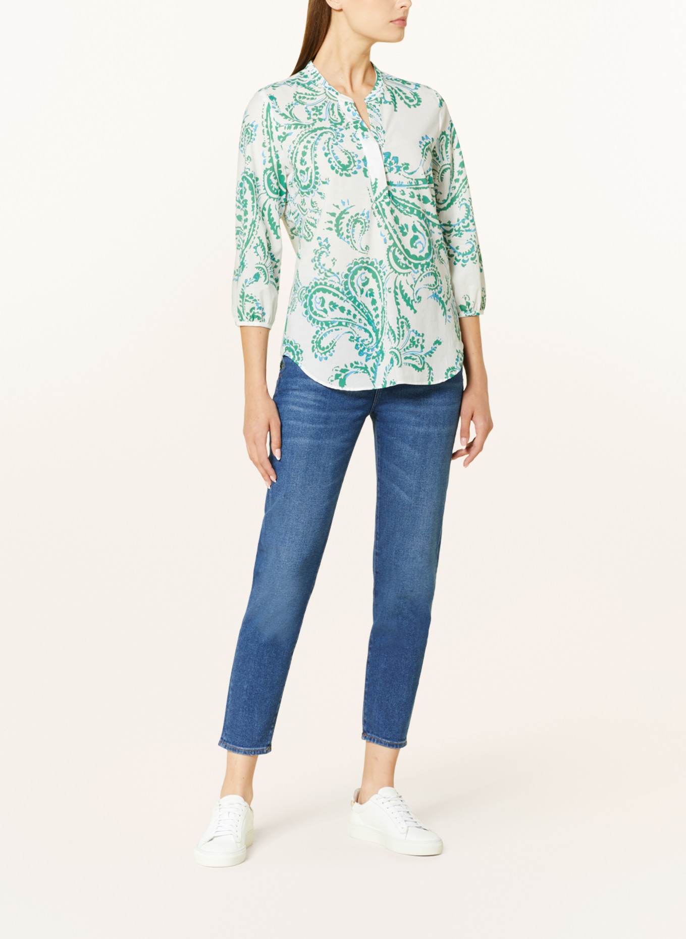 ETERNA Shirt blouse with 3/4 sleeves, Color: GREEN/ WHITE/ BLUE (Image 2)