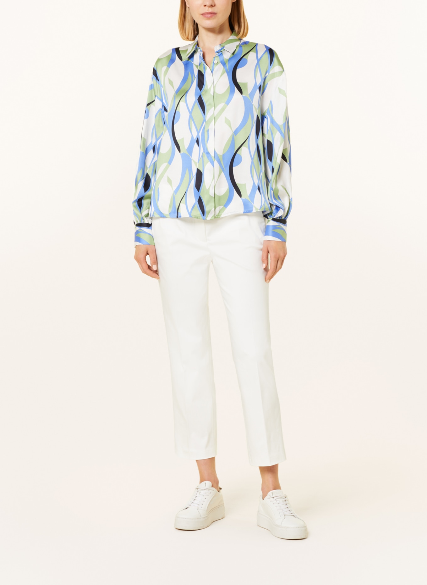 ETERNA 1863 Satin shirt blouse, Color: LIGHT BLUE/ WHITE/ LIGHT GREEN (Image 2)