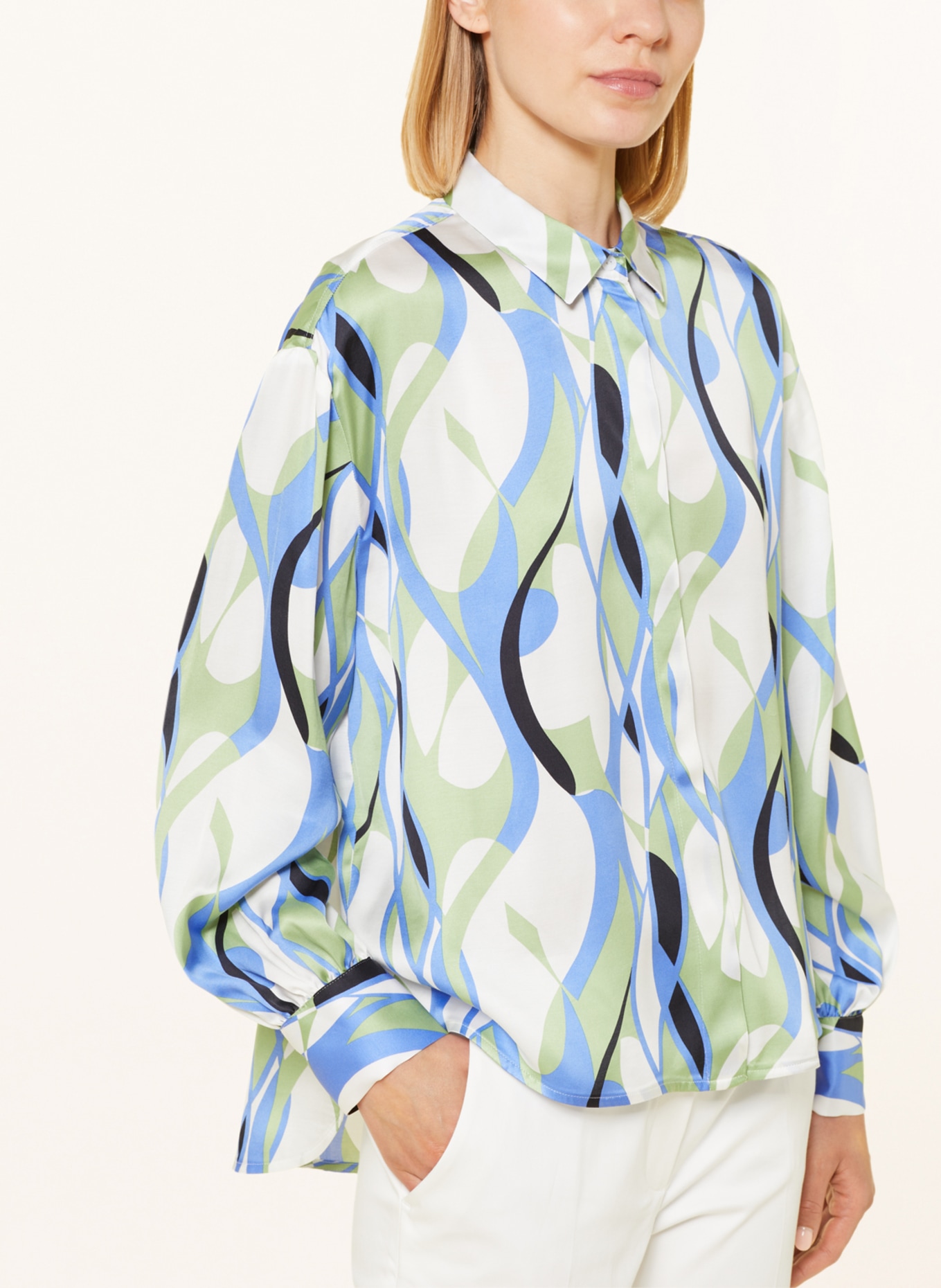 ETERNA 1863 Satin shirt blouse, Color: LIGHT BLUE/ WHITE/ LIGHT GREEN (Image 4)