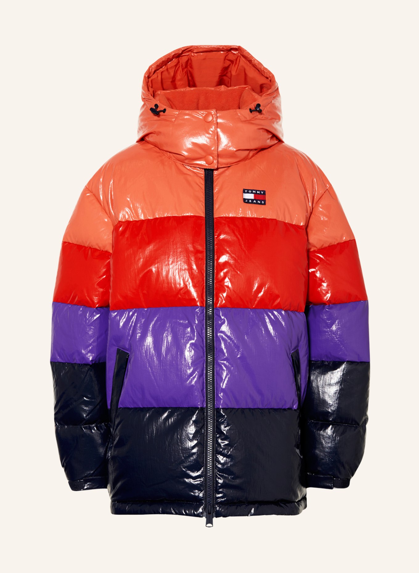 TOMMY JEANS Down jacket with removable hood, Color: RED/ PURPLE/ DARK BLUE (Image 1)