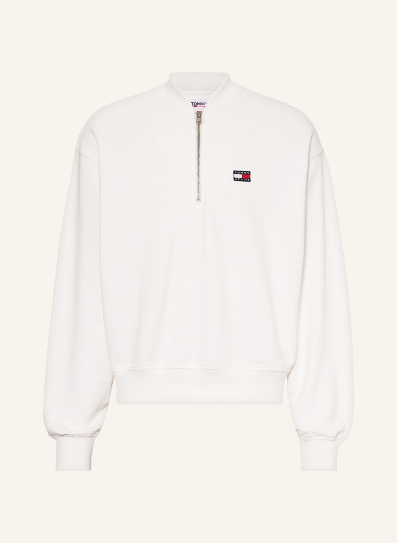 TOMMY JEANS Half-zip sweater in sweatshirt fabric, Color: WHITE (Image 1)