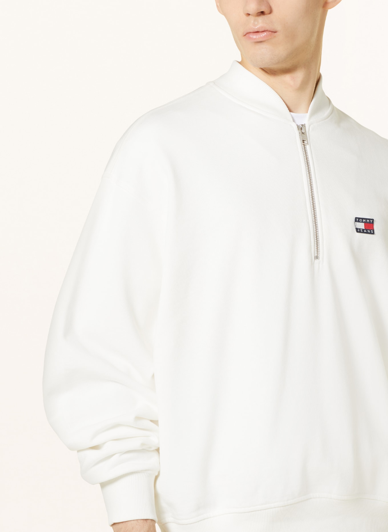 TOMMY JEANS Half-zip sweater in sweatshirt fabric, Color: WHITE (Image 4)