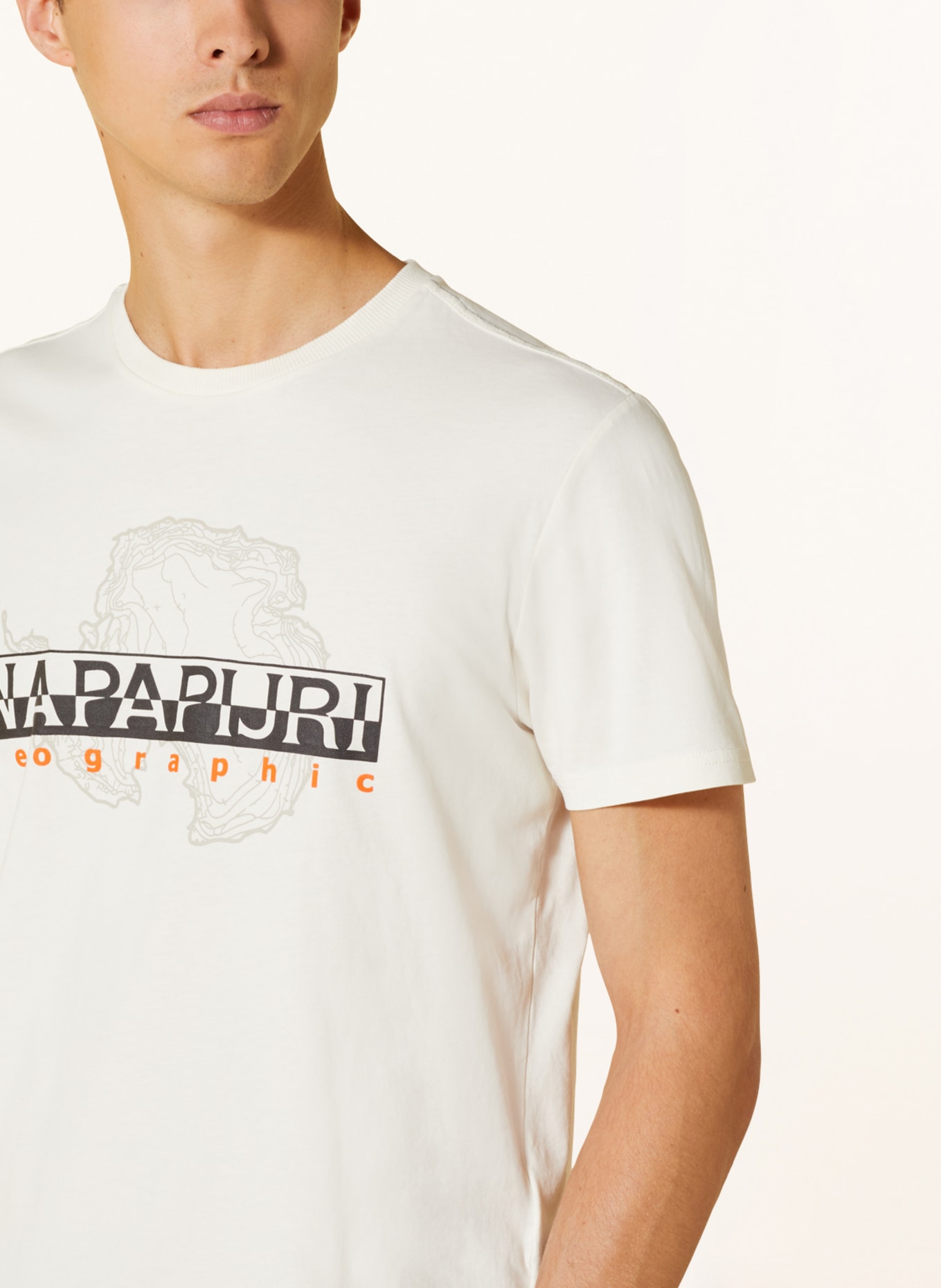 NAPAPIJRI T-Shirt S-ICEBERG, Farbe: ECRU/ DUNKELGRAU/ ORANGE (Bild 4)
