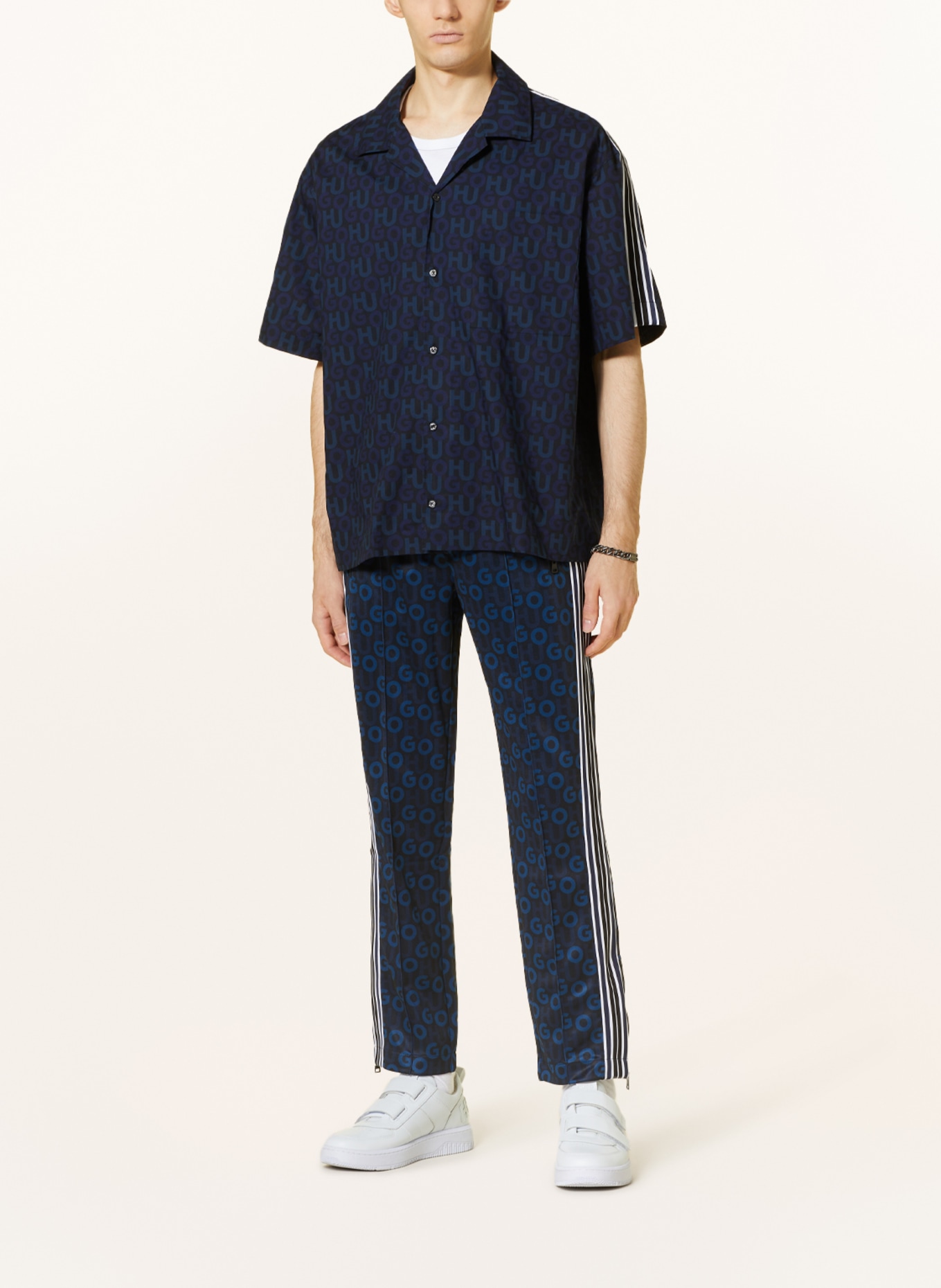 HUGO Short sleeve shirt EGEENO comfort fit with tuxedo stripe, Color: DARK BLUE (Image 2)