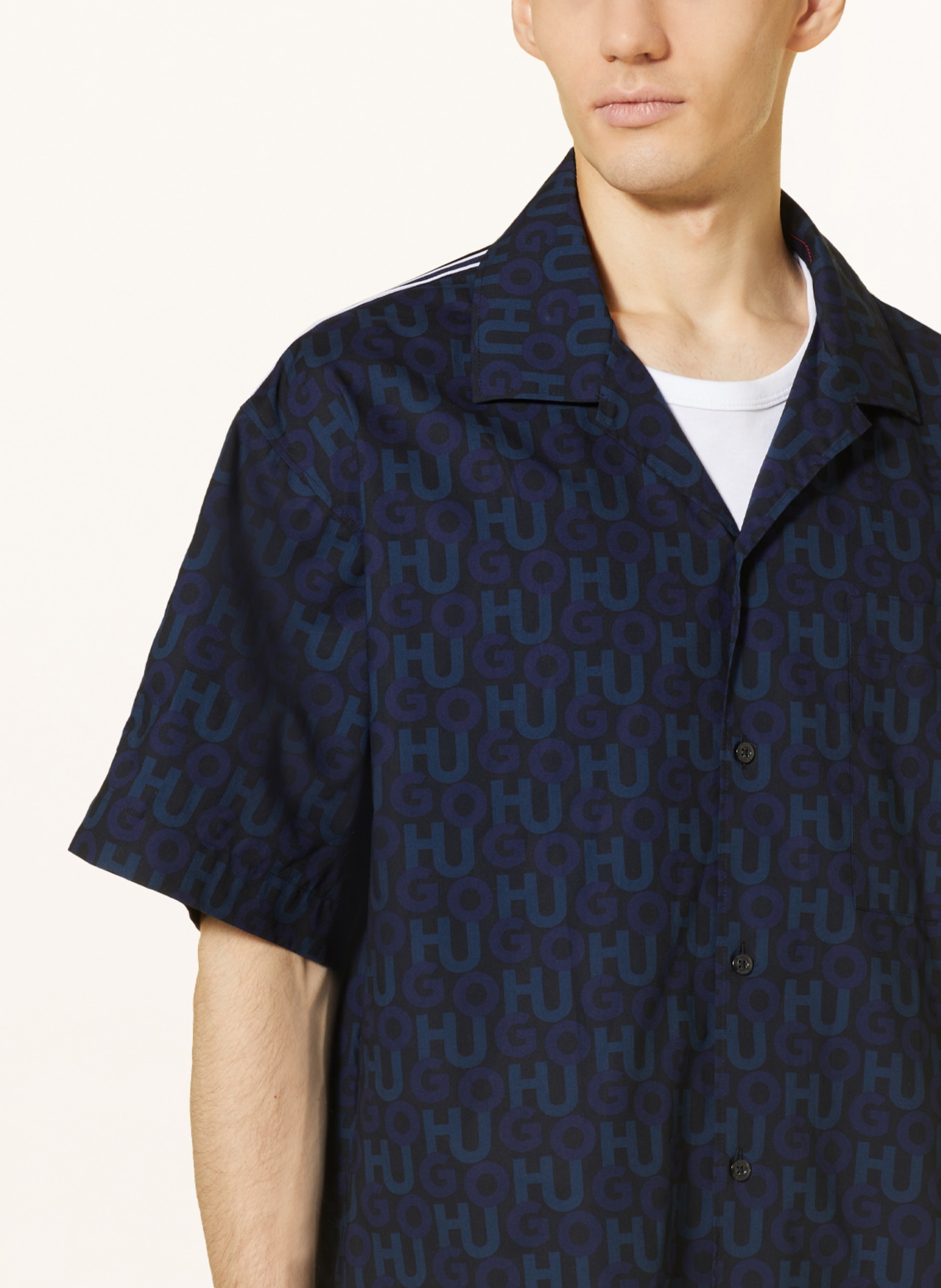 HUGO Short sleeve shirt EGEENO comfort fit with tuxedo stripe, Color: DARK BLUE (Image 4)