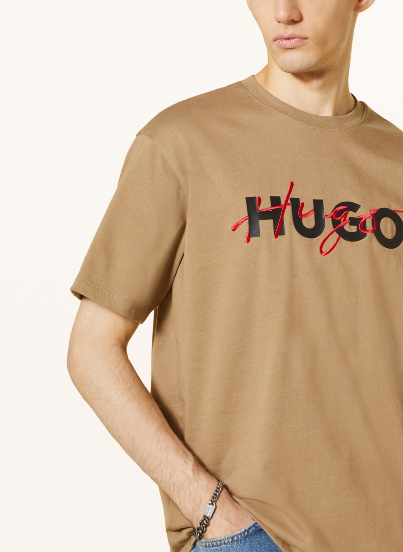 HUGO T-shirt DAKAISHI, Kolor: JASNOBRĄZOWY (Obrazek 4)