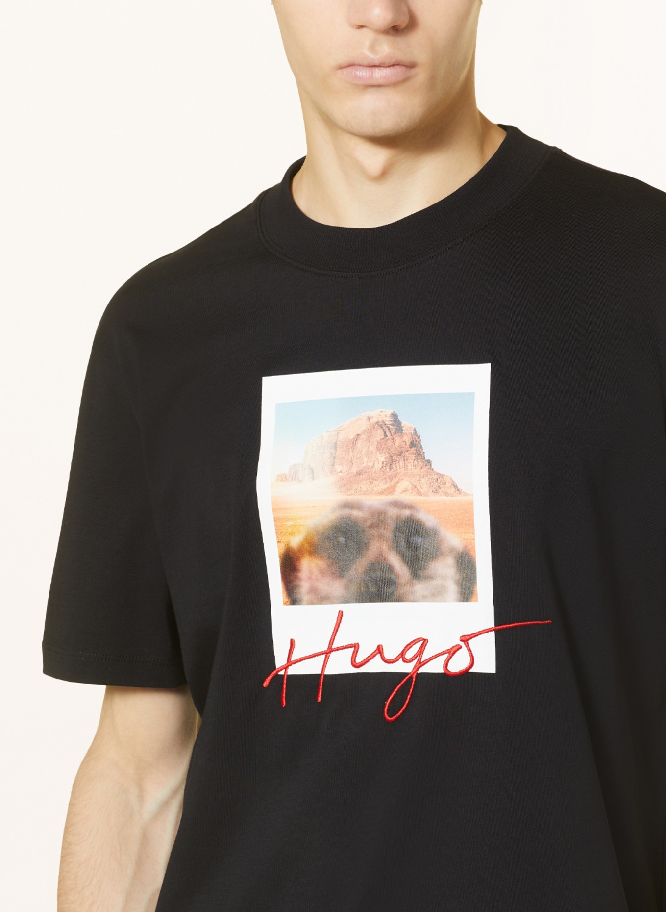 HUGO T-shirt DRICETO, Color: BLACK/ WHITE/ RED (Image 4)