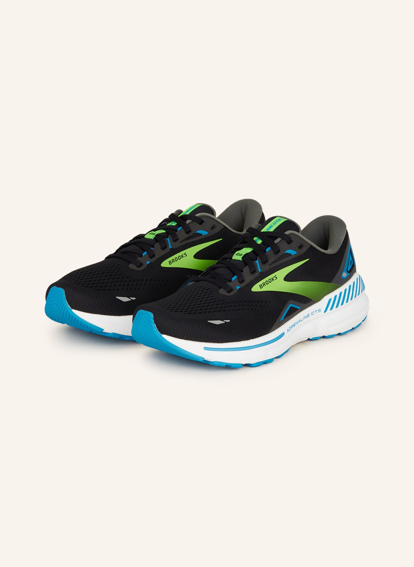 BROOKS Running shoes ADRENALINE GTS 23, Color: BLACK/ LIGHT GREEN/ BLUE (Image 1)