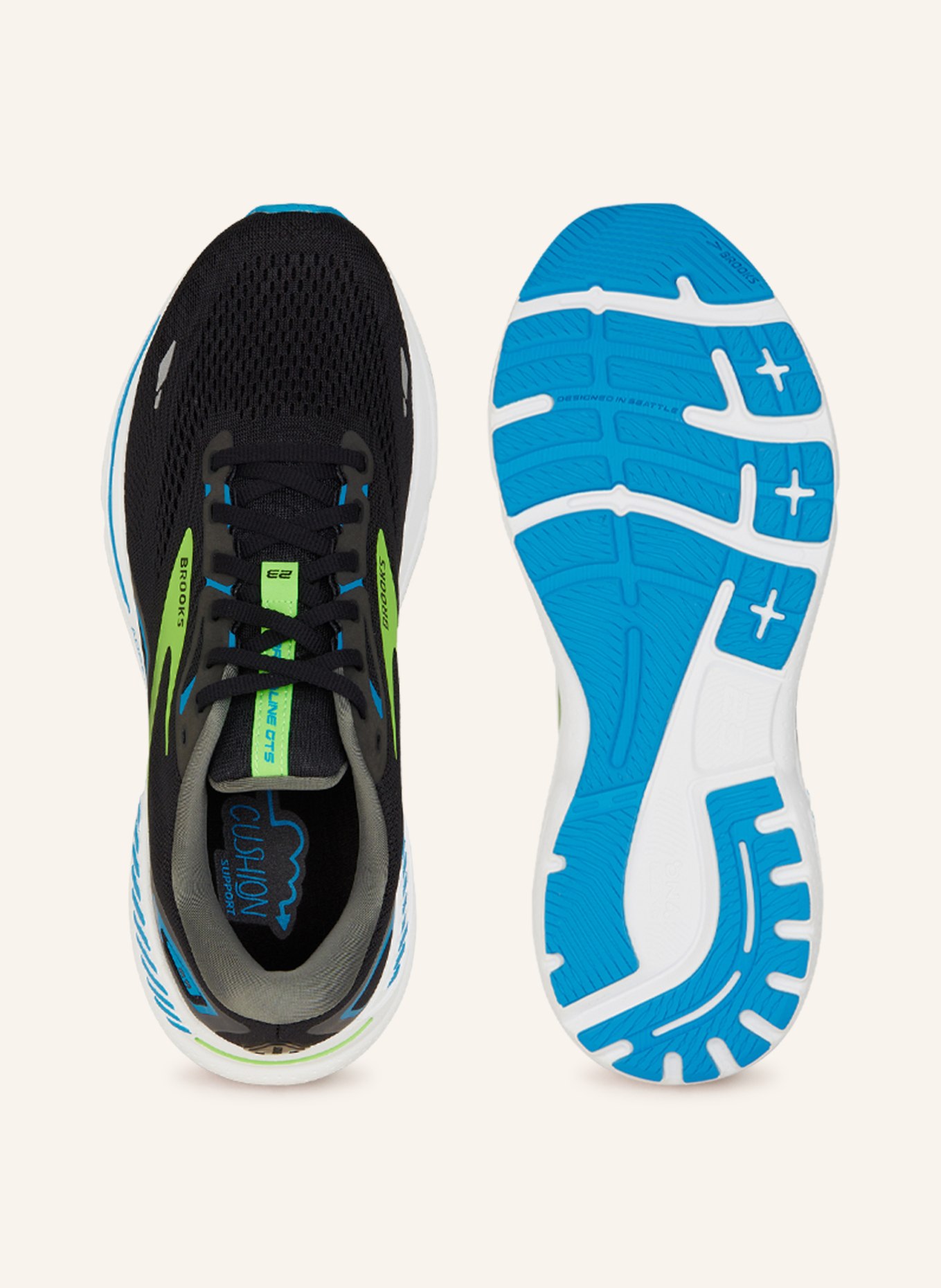 BROOKS Running shoes ADRENALINE GTS 23, Color: BLACK/ LIGHT GREEN/ BLUE (Image 5)