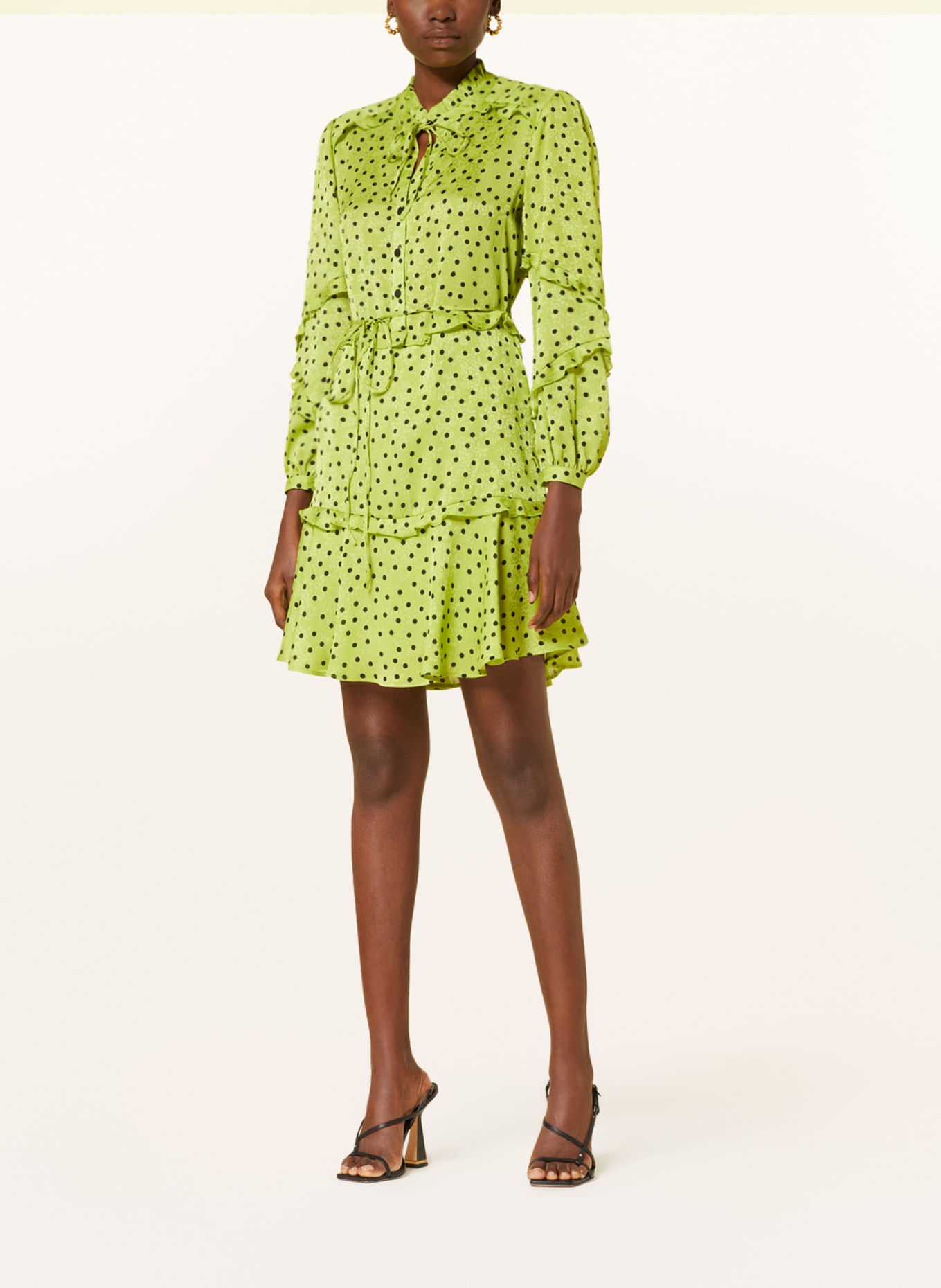 PINKO Jacquard dress PICCADILLY with frills, Color: LIGHT GREEN/ BLACK (Image 2)