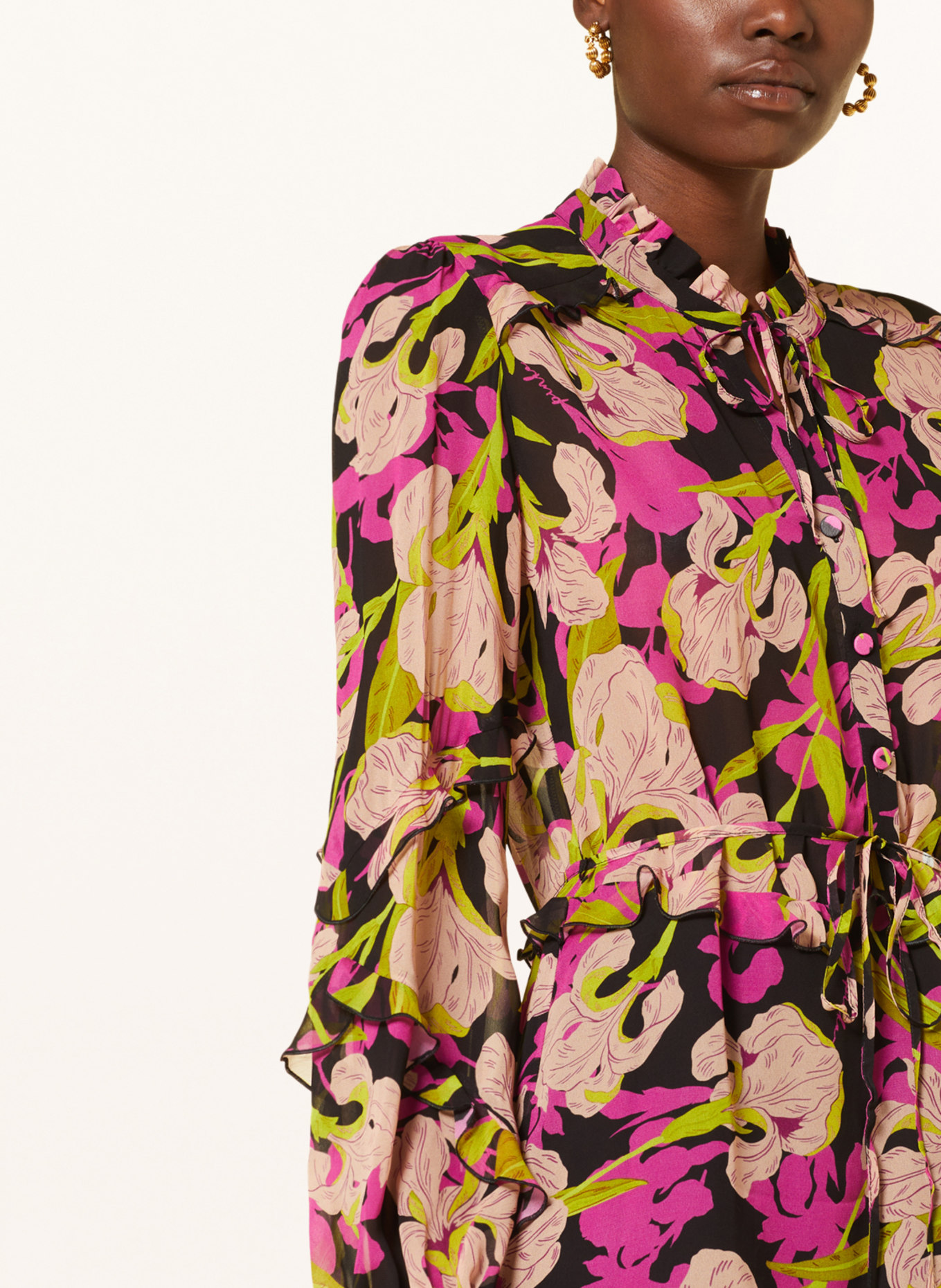 PINKO Kleid PICCADILLY mit Volants, Farbe: SCHWARZ/ PINK/ HELLORANGE (Bild 4)