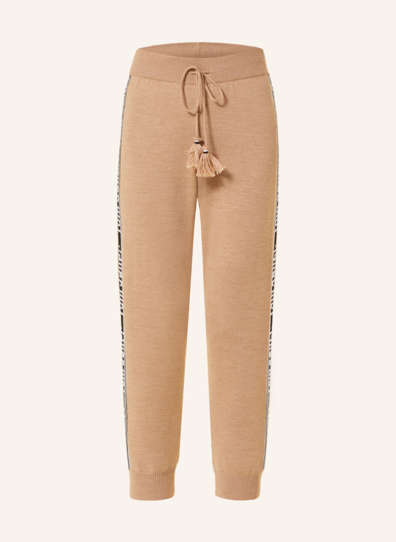 toni sailer Knit trousers SIRID in jogger style made of merino wool, Color: BEIGE/ BLACK/ WHITE (Image 1)