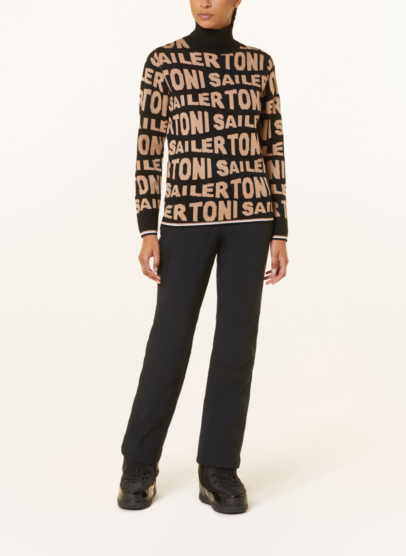 toni sailer Turtleneck sweater SUSE in merino wool, Color: BLACK/ BEIGE (Image 2)