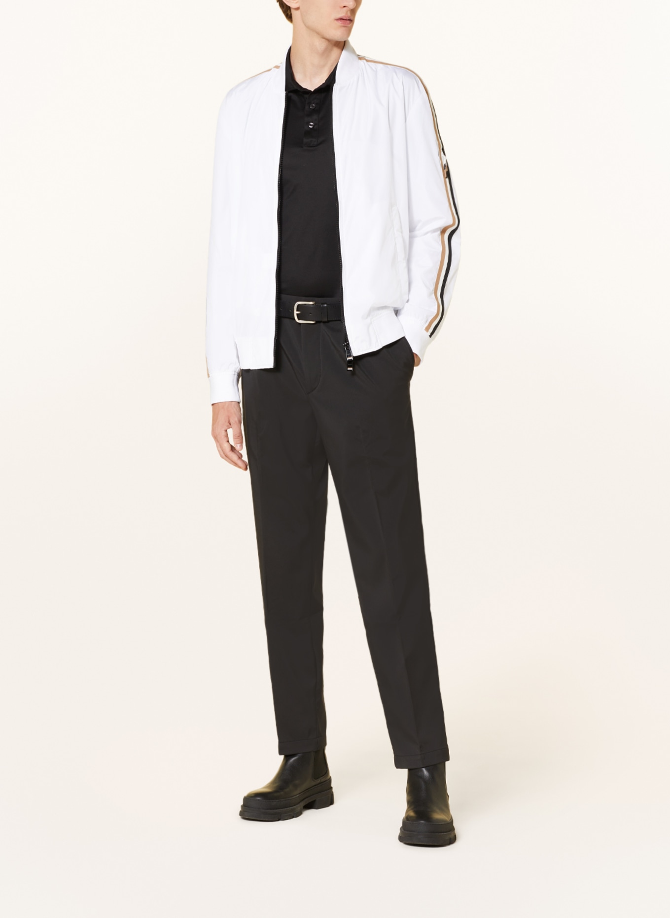 BOSS Bomber jacket COLTRANE with tuxedo stripe in white