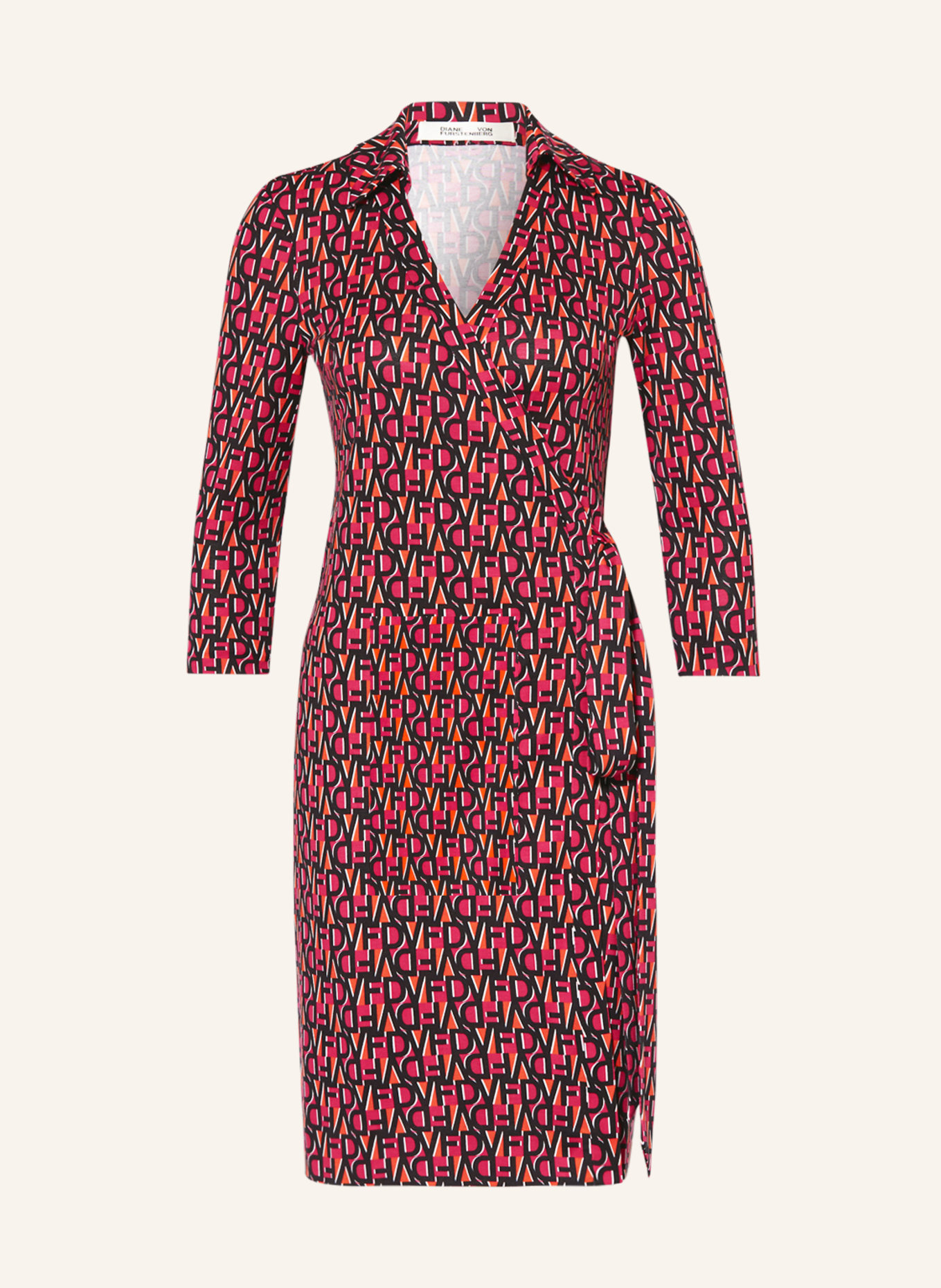 DIANE VON FURSTENBERG Sukienka w stylu kopertowym NEW JEANNE z jedwabiu, Kolor: CZARNY/ POMARAŃCZOWY/ MOCNORÓŻOWY (Obrazek 1)
