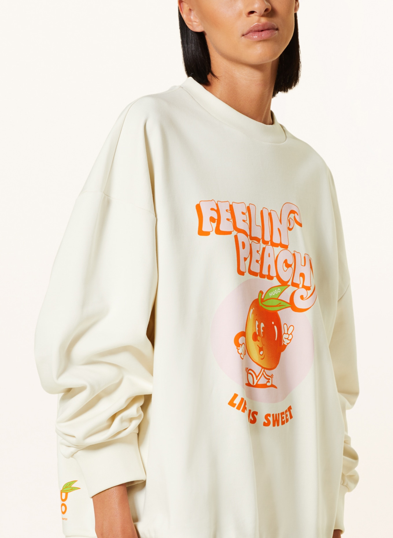 HUGO Oversized-Sweatshirt DRISINA, Farbe: ECRU/ ORANGE/ HELLROSA (Bild 4)