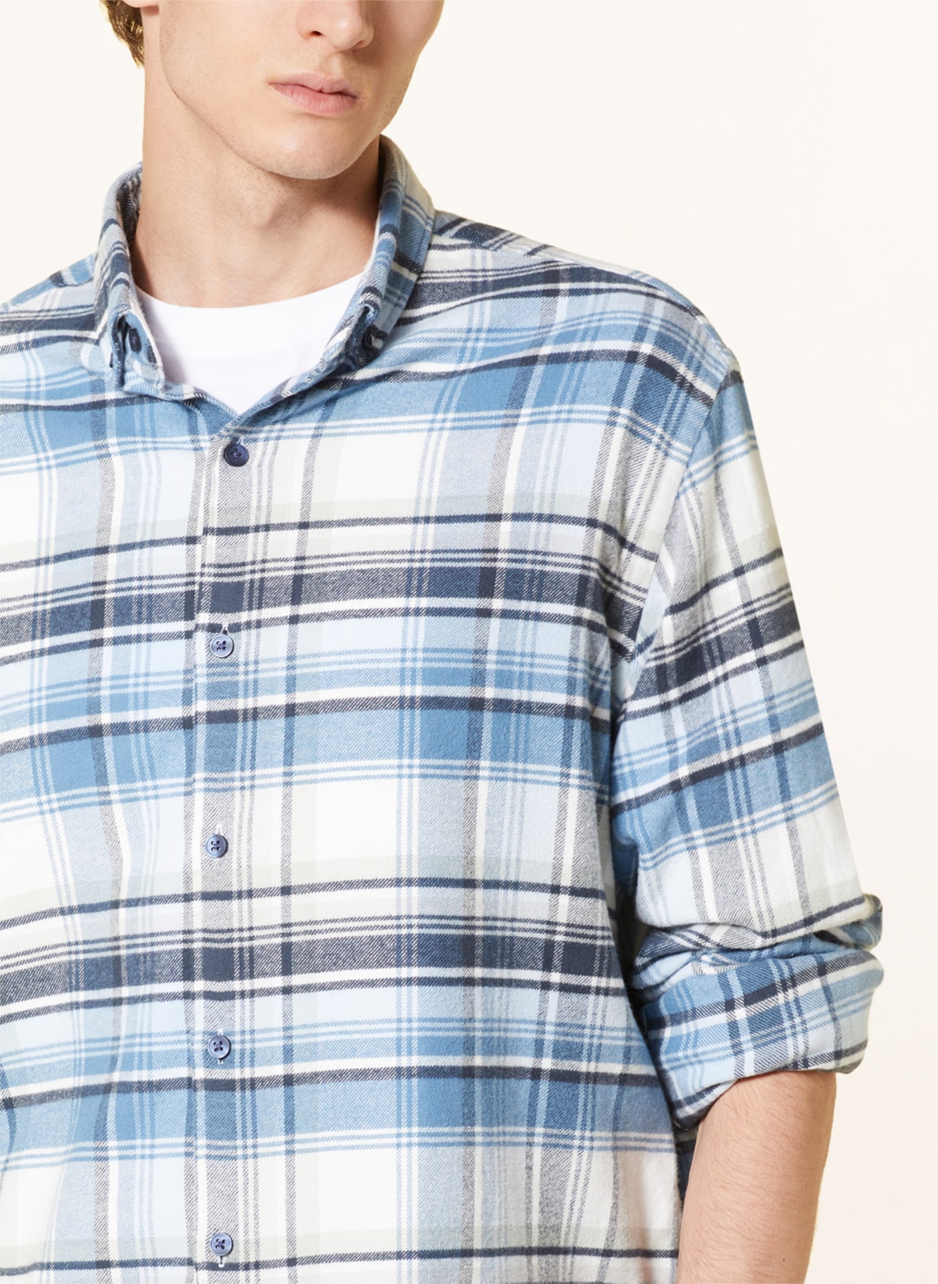 PAUL Flannel shirt comfort fit, Color: CREAM/ LIGHT BLUE/ DARK BLUE (Image 4)